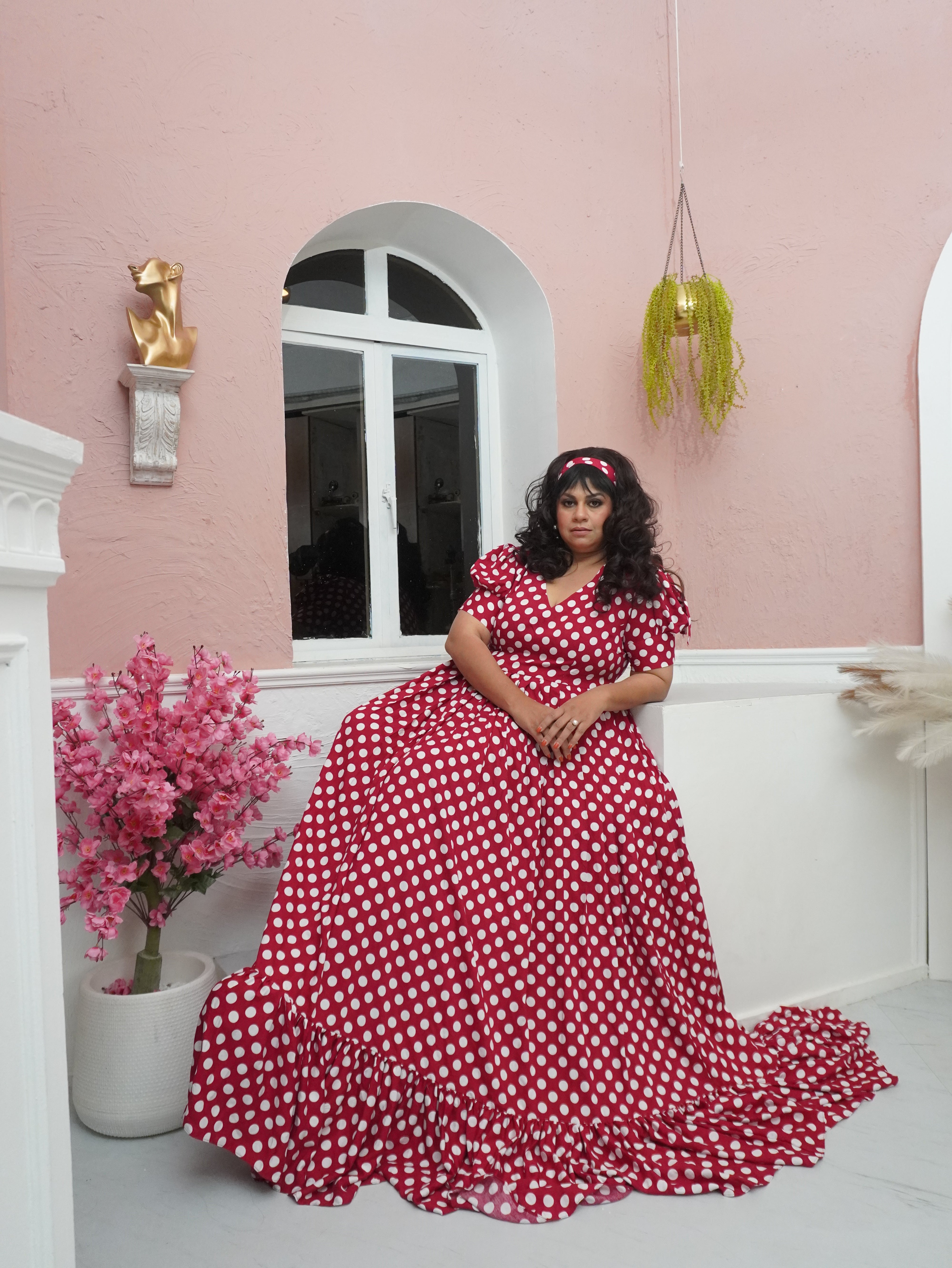 Red Rayon Polka Dots One Piece