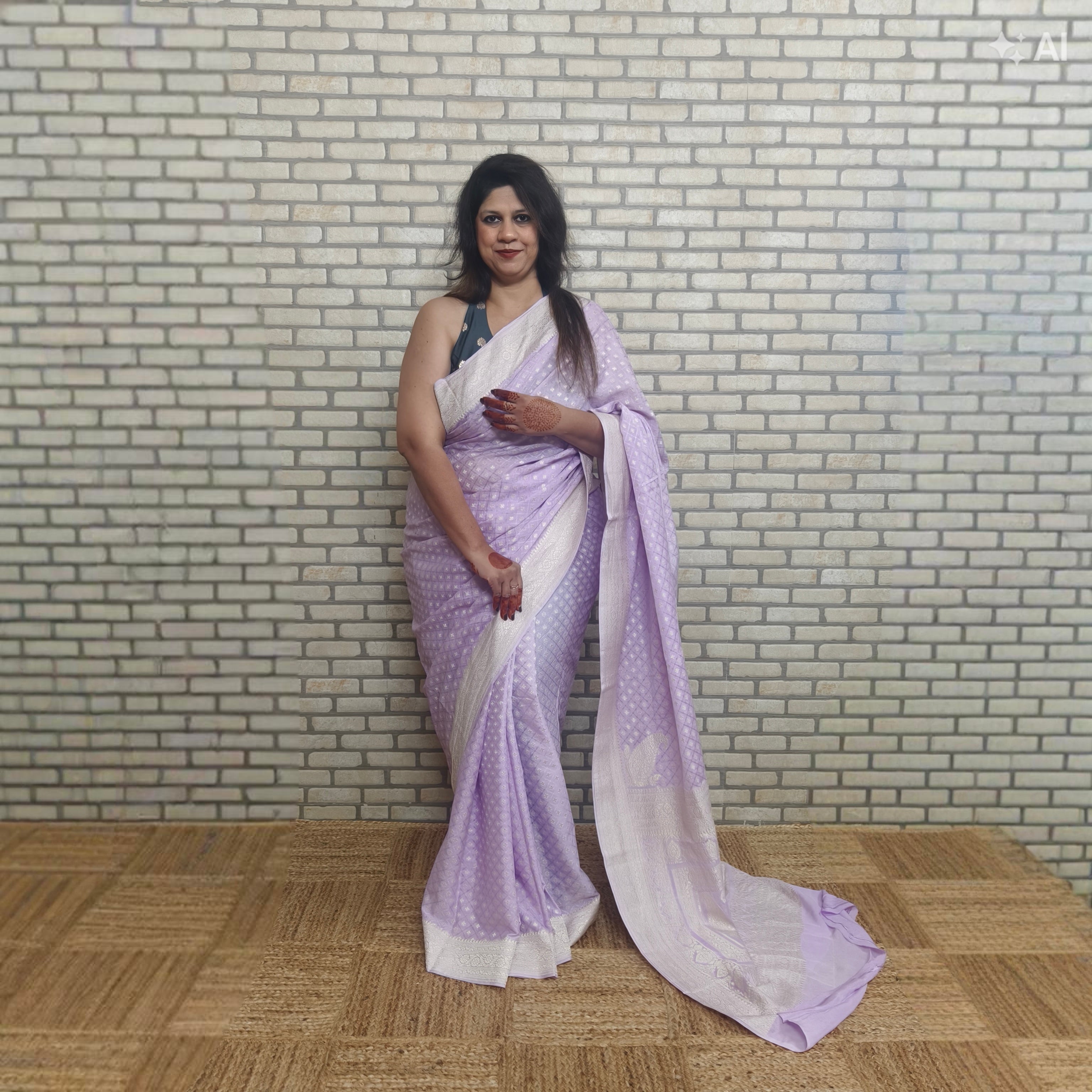 Lilac Khaddi Georgette Checkered Saree