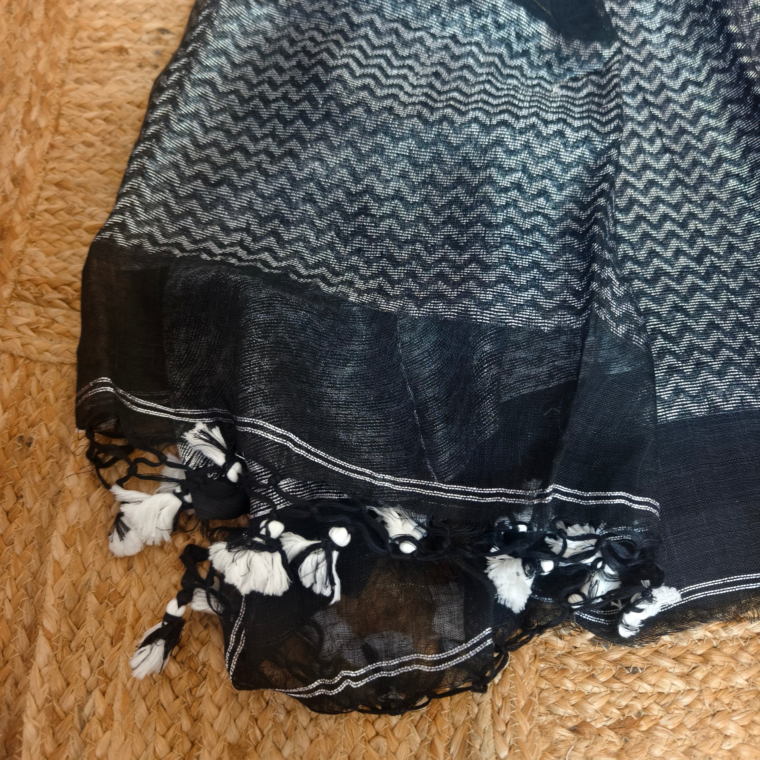 Black and Silver Linen Kurta Dupatta Set