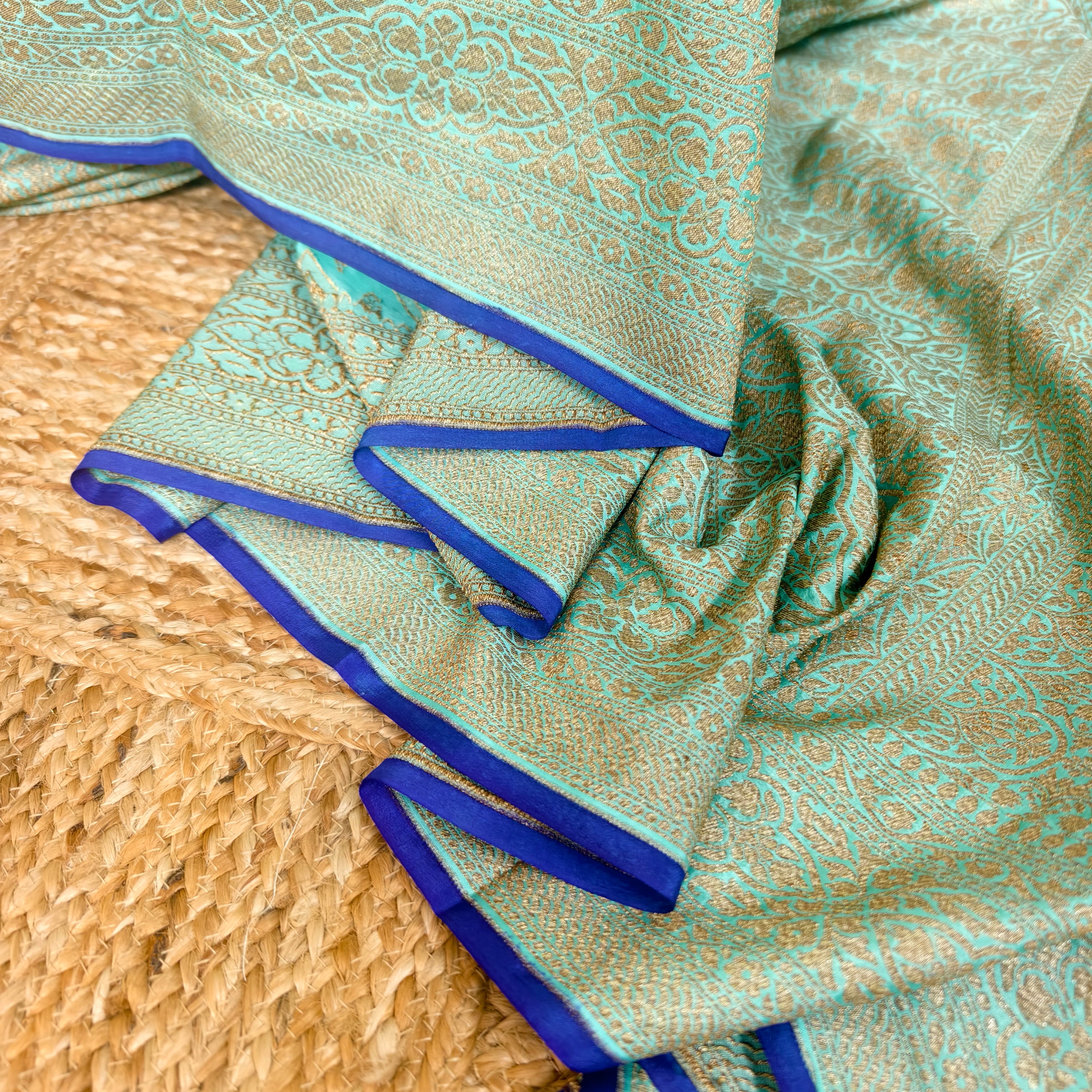 Teal Blue Khaddi Georgette Saree