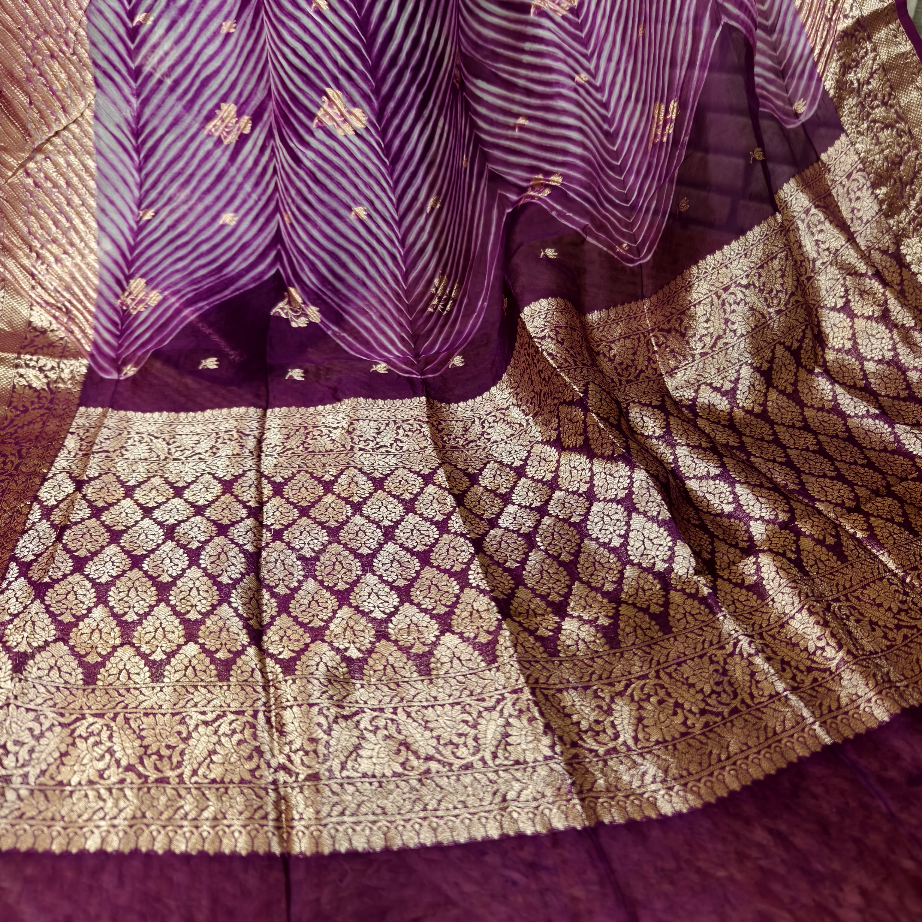 White and Purple Arasi Dyed Silk Organza Saree