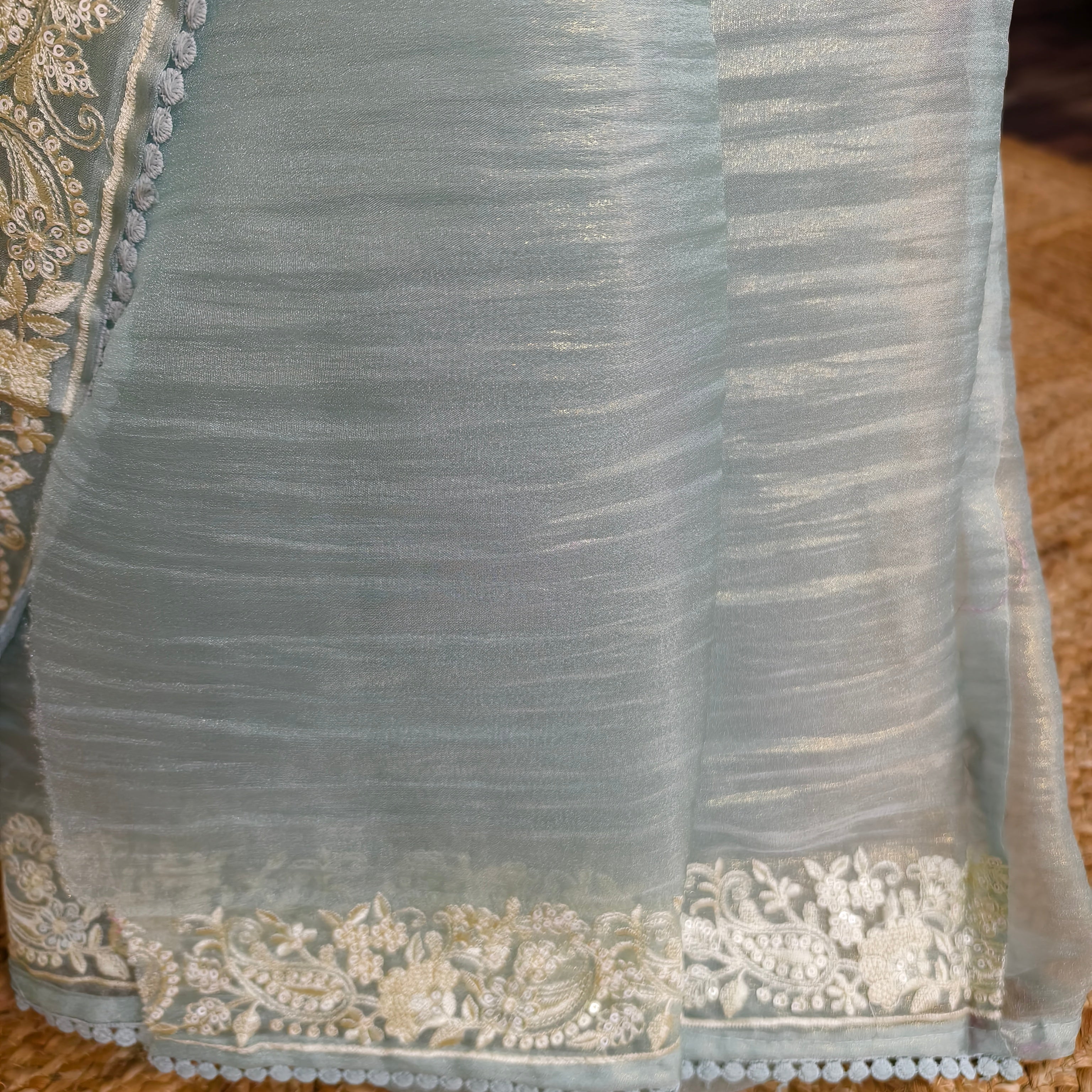 Sky Blue Glass Tissue Organza Saree