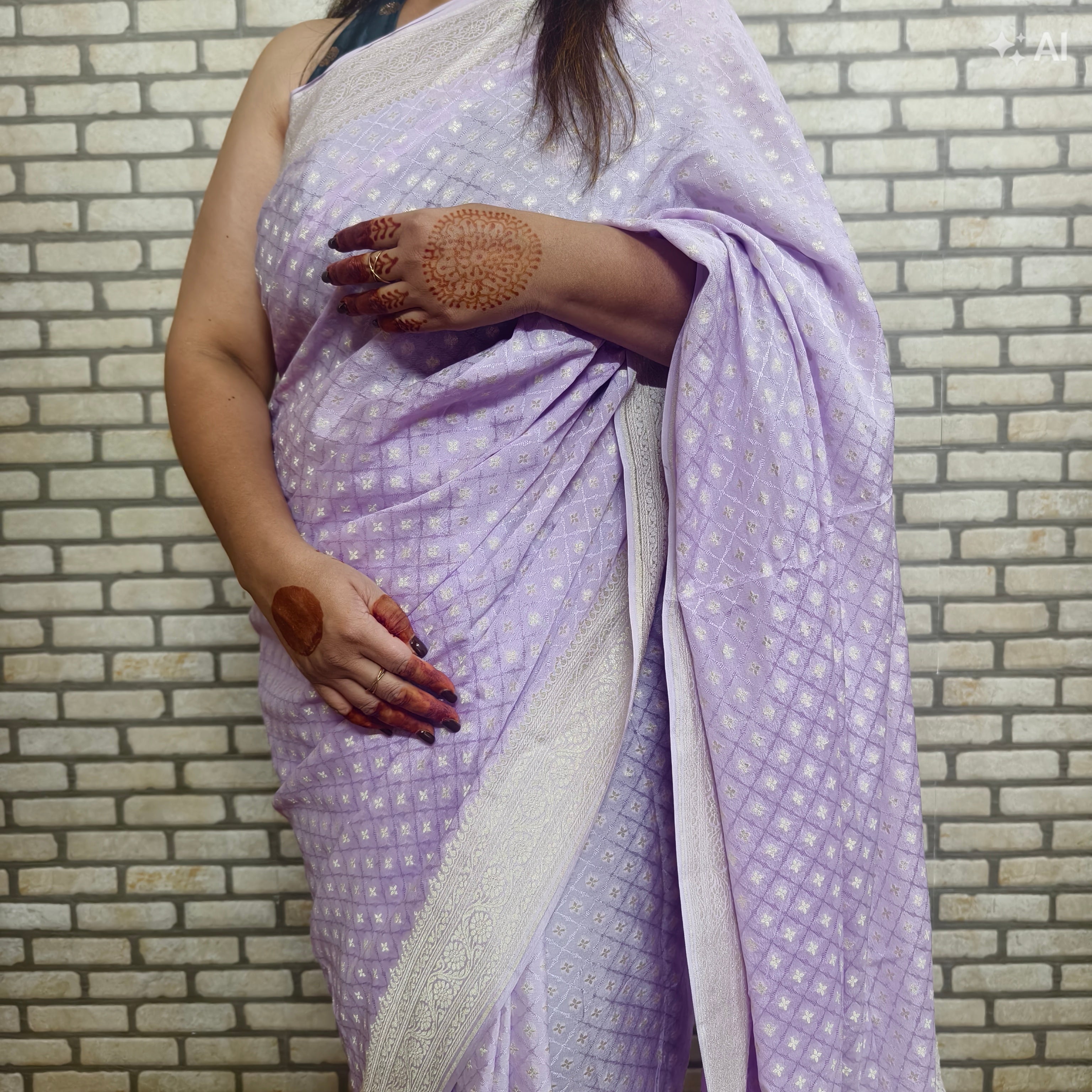 Lilac Khaddi Georgette Checkered Saree