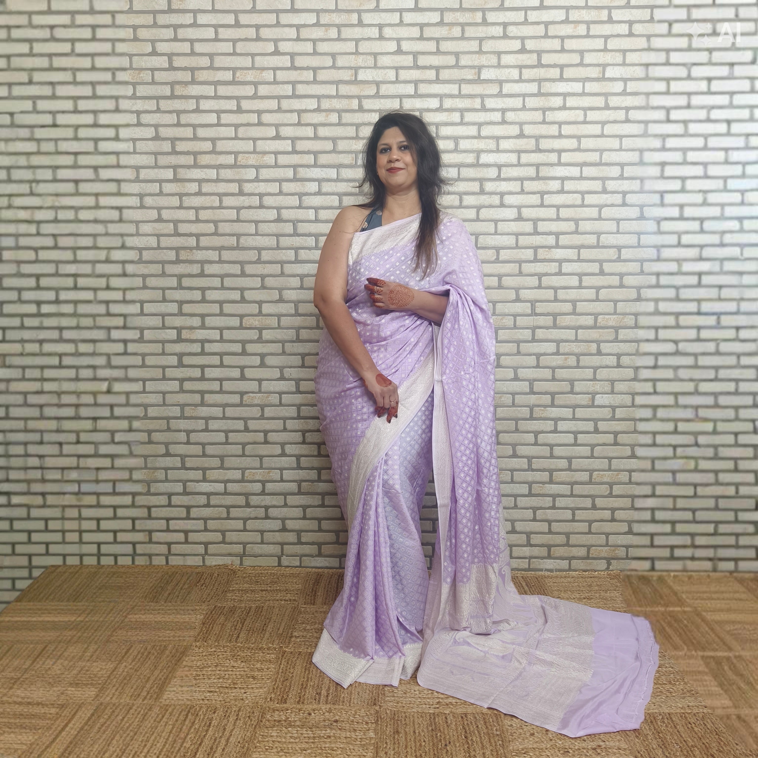 Lilac Khaddi Georgette Checkered Saree