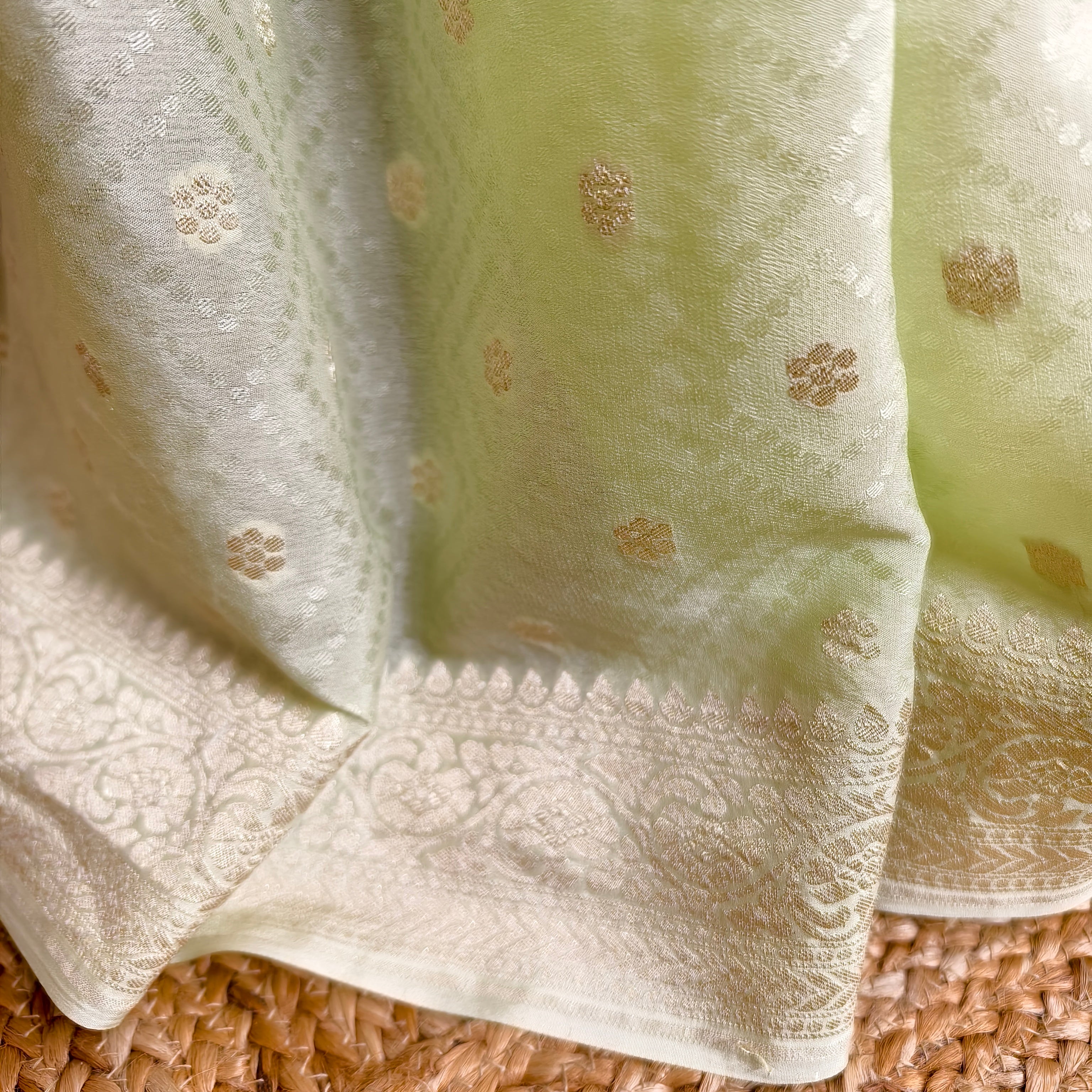 Pista Khaddi Georgette Saree