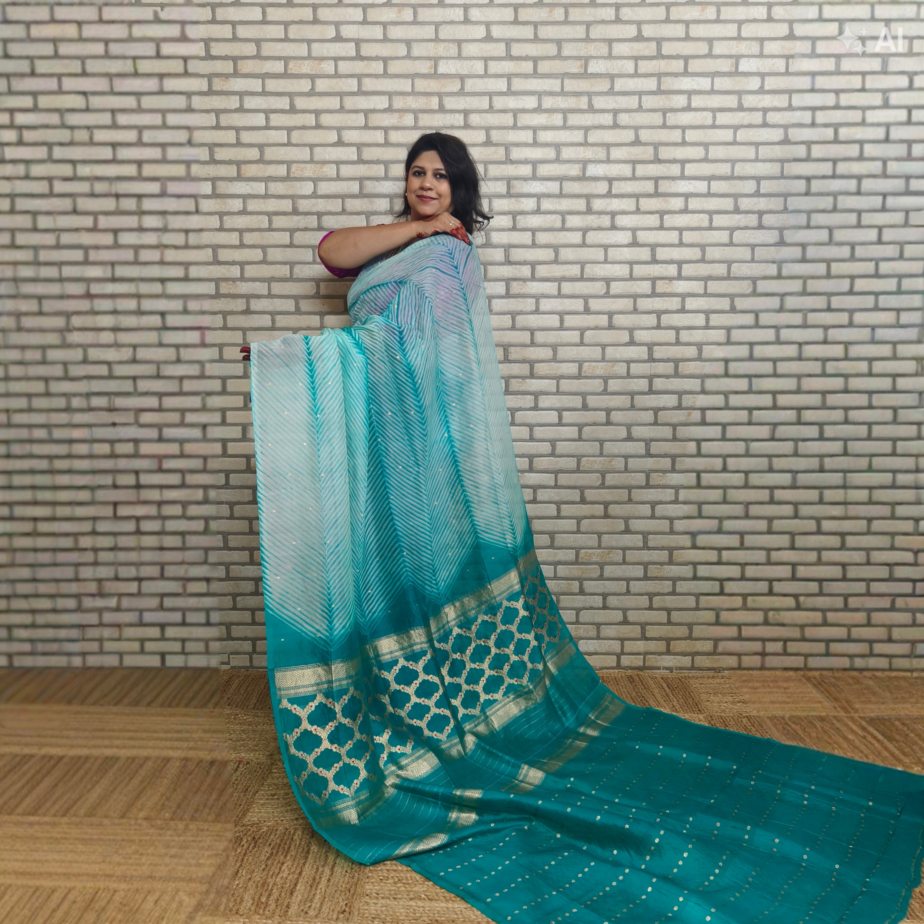 Teal Green Arasi Dyed Silk Organza Saree