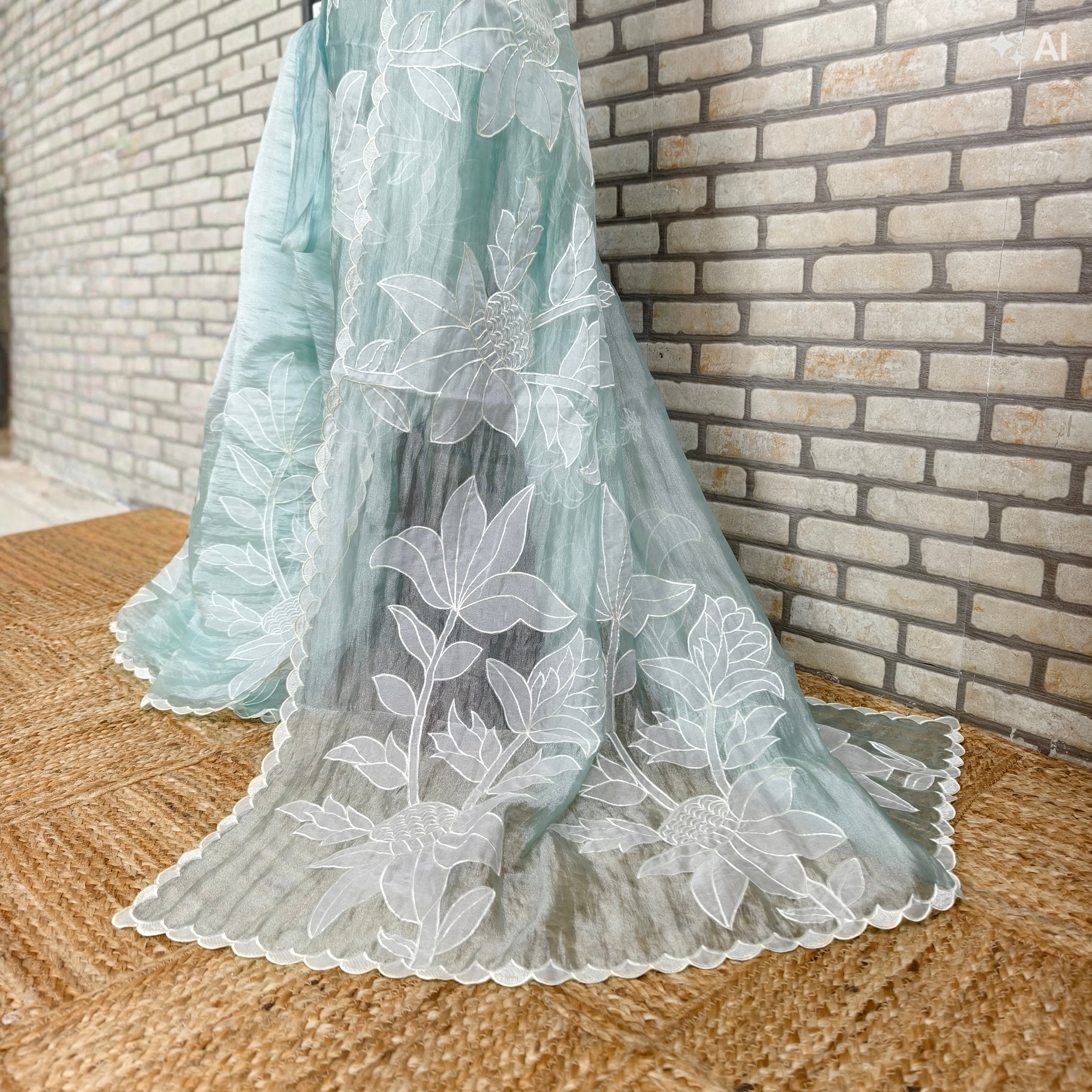 Pista Tissue Organza Saree