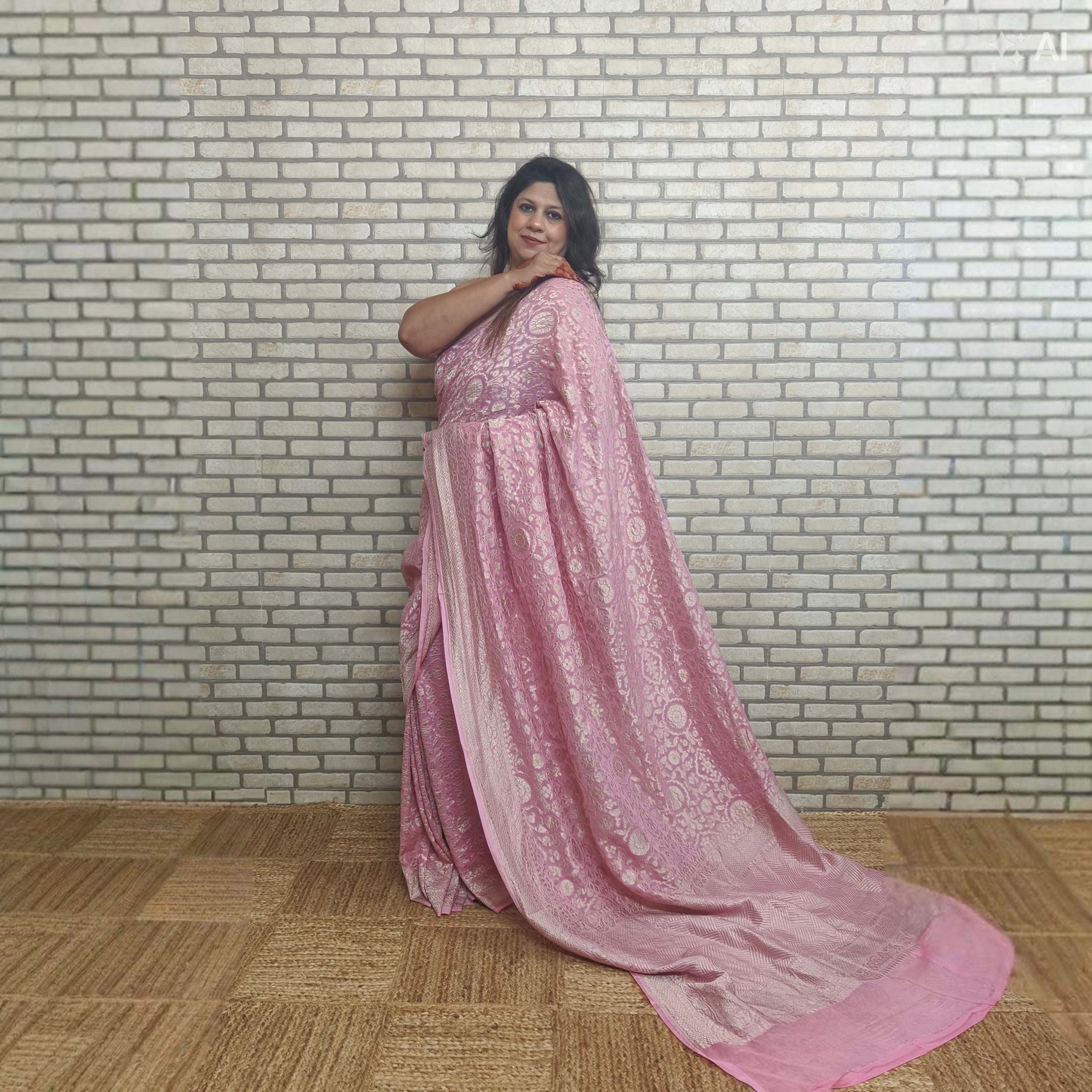 Baby Pink Khaddi Georgette Saree
