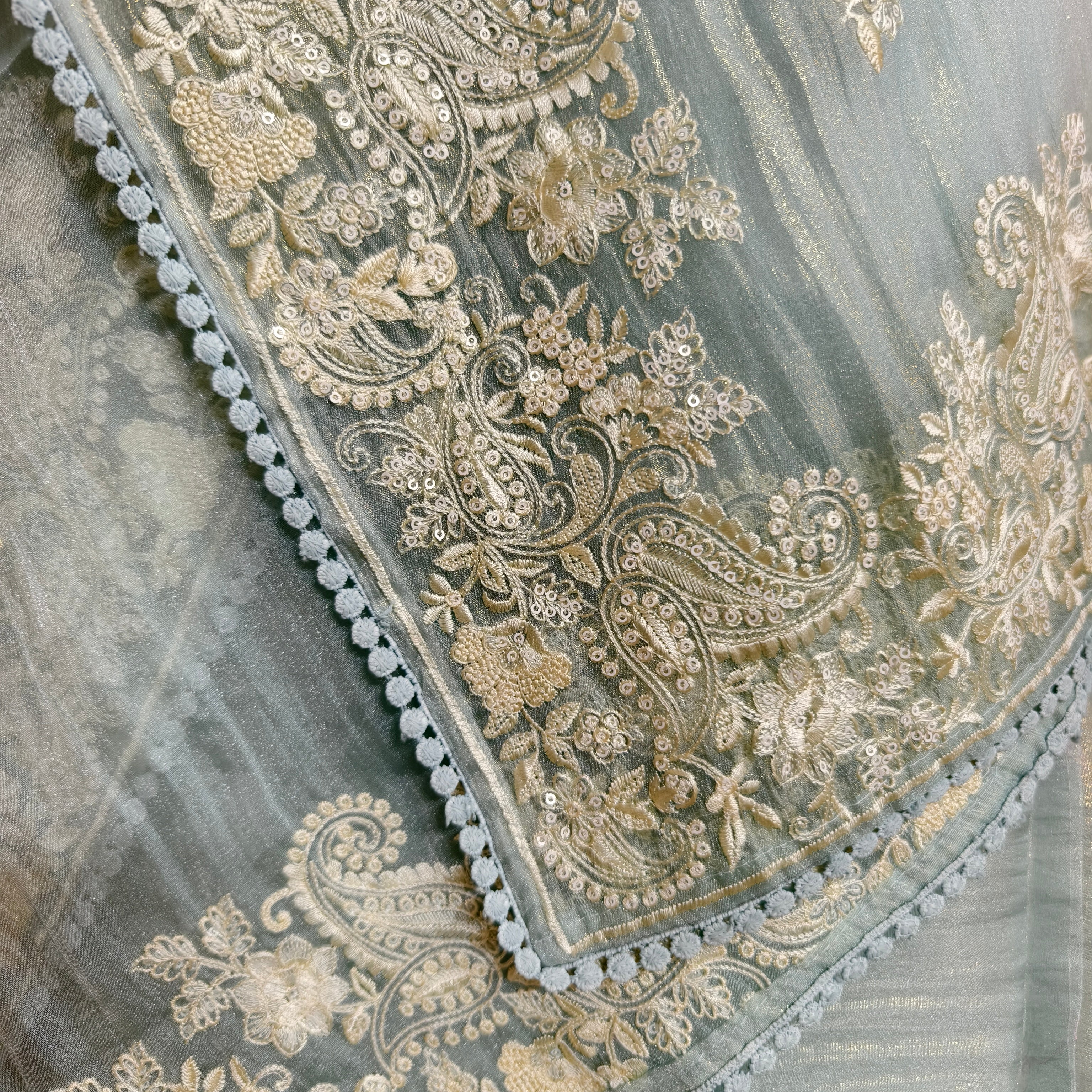 Sky Blue Glass Tissue Organza Saree