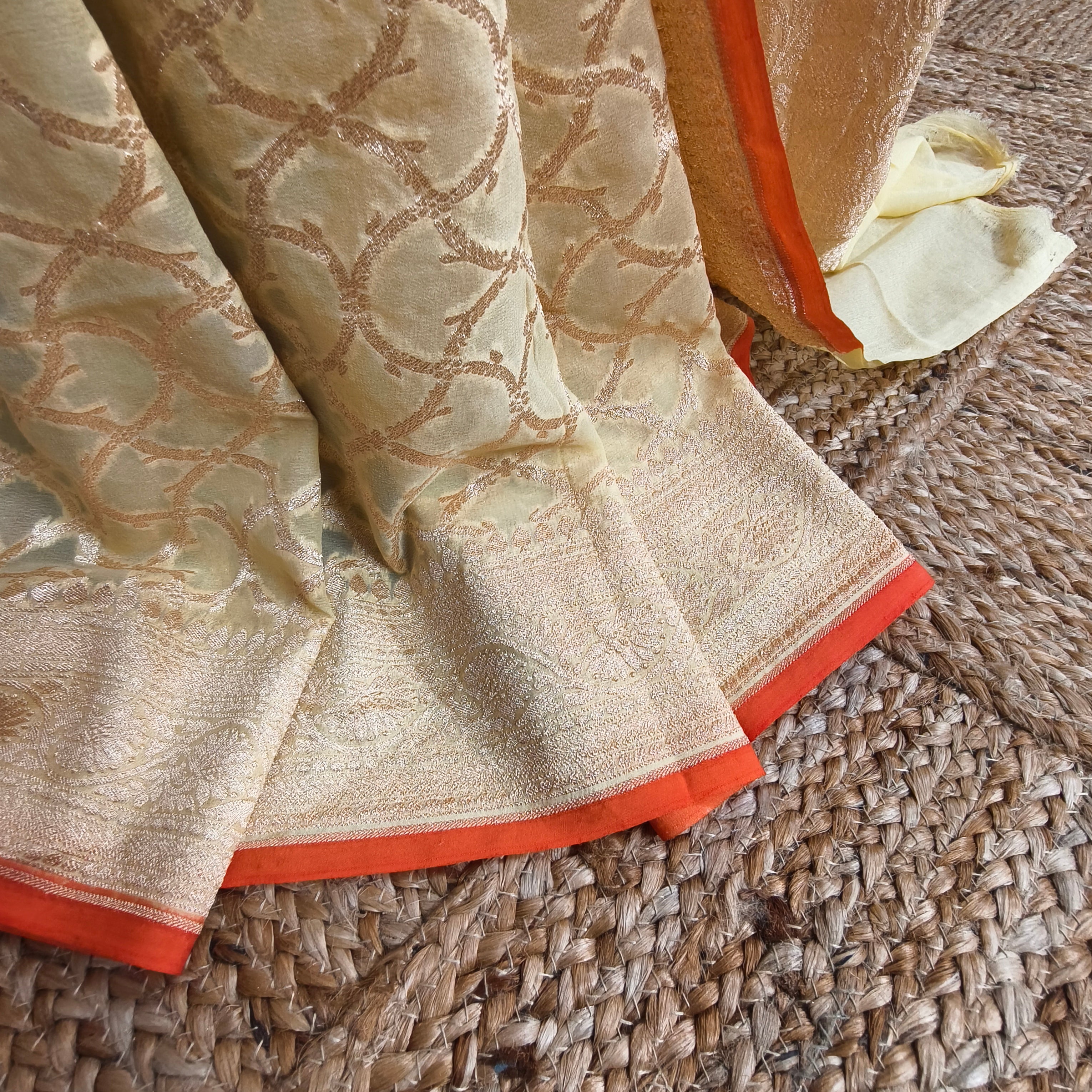 Pale Yellow Khaddi Georgette Saree