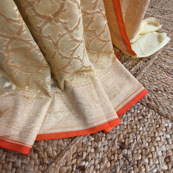 Pale Yellow Khaddi Georgette Saree