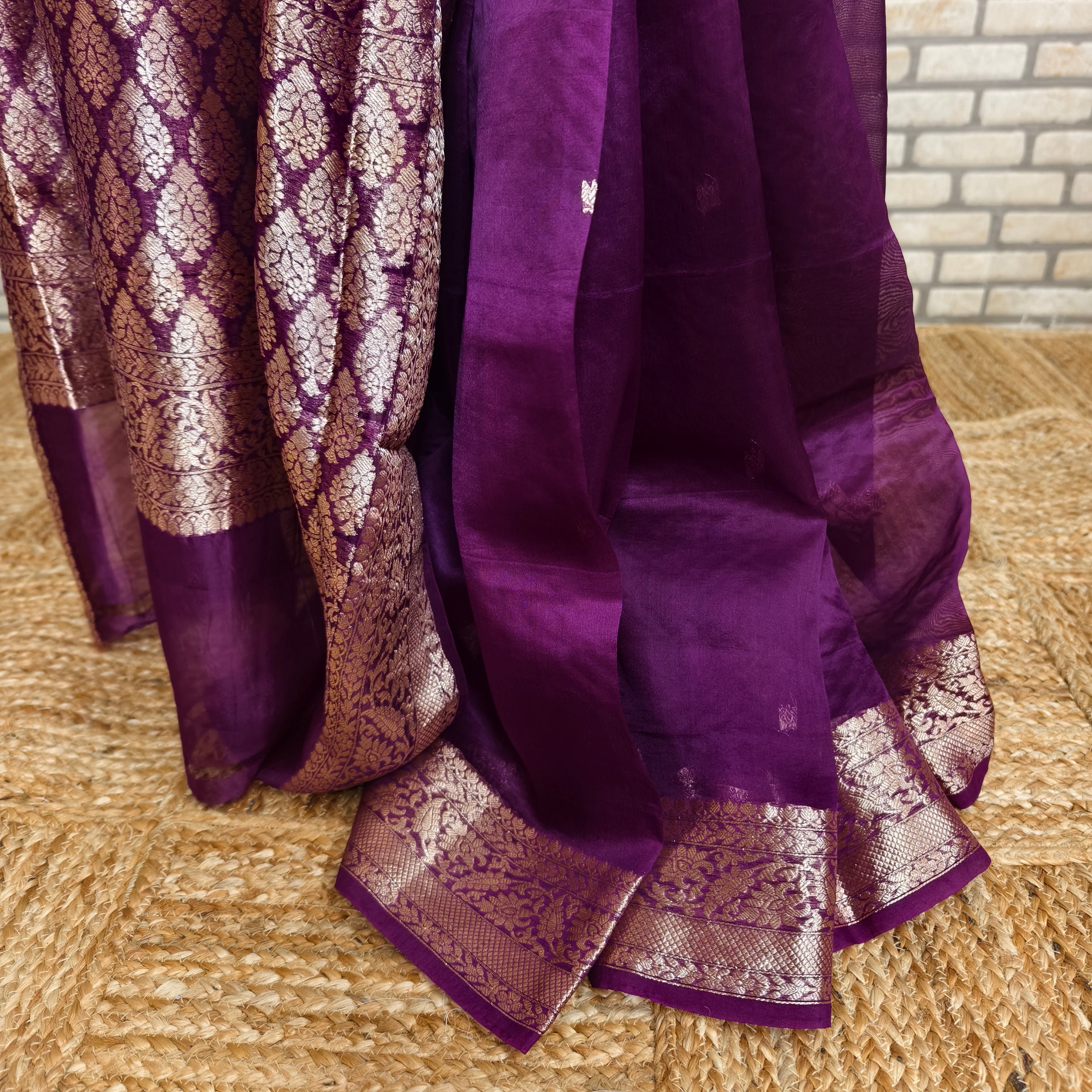 White and Purple Arasi Dyed Silk Organza Saree