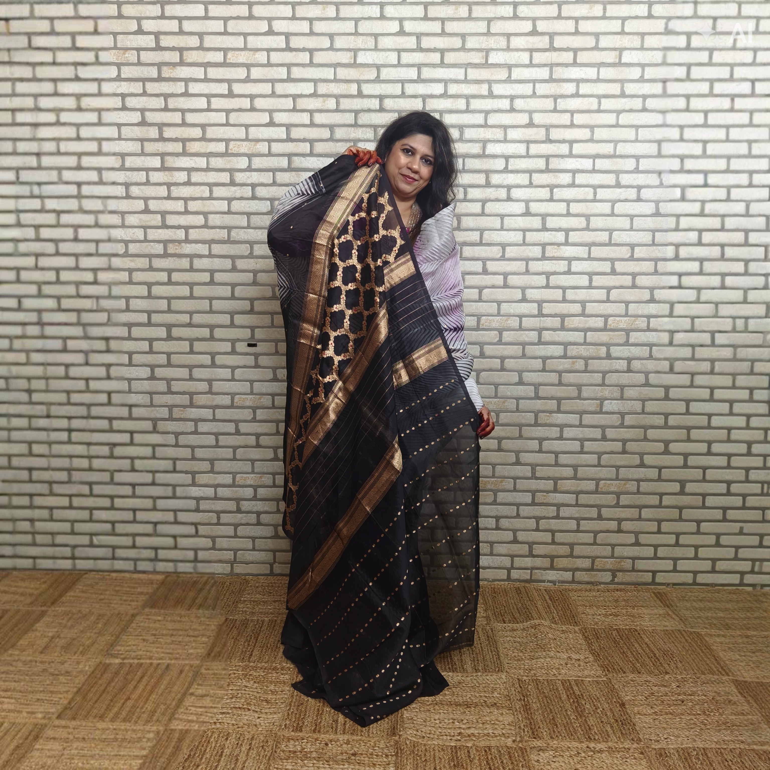 White and Black Arasi Dyed Silk Organza Saree
