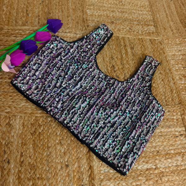 Black Multicoloured Sequence Sleeveless Blouse (Size 36)