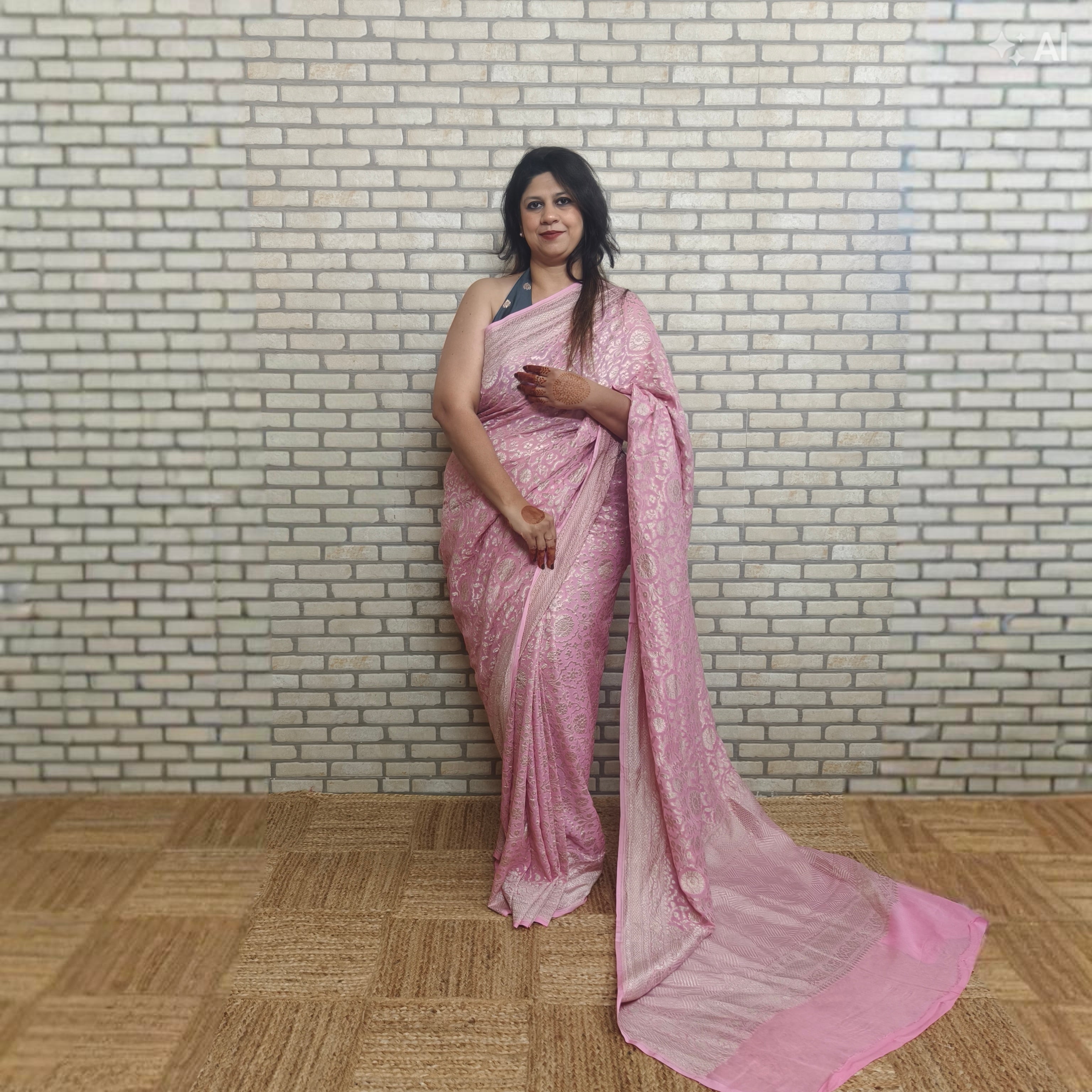 Baby Pink Khaddi Georgette Saree