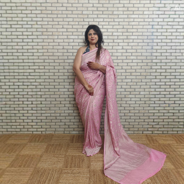 Baby Pink Khaddi Georgette Saree