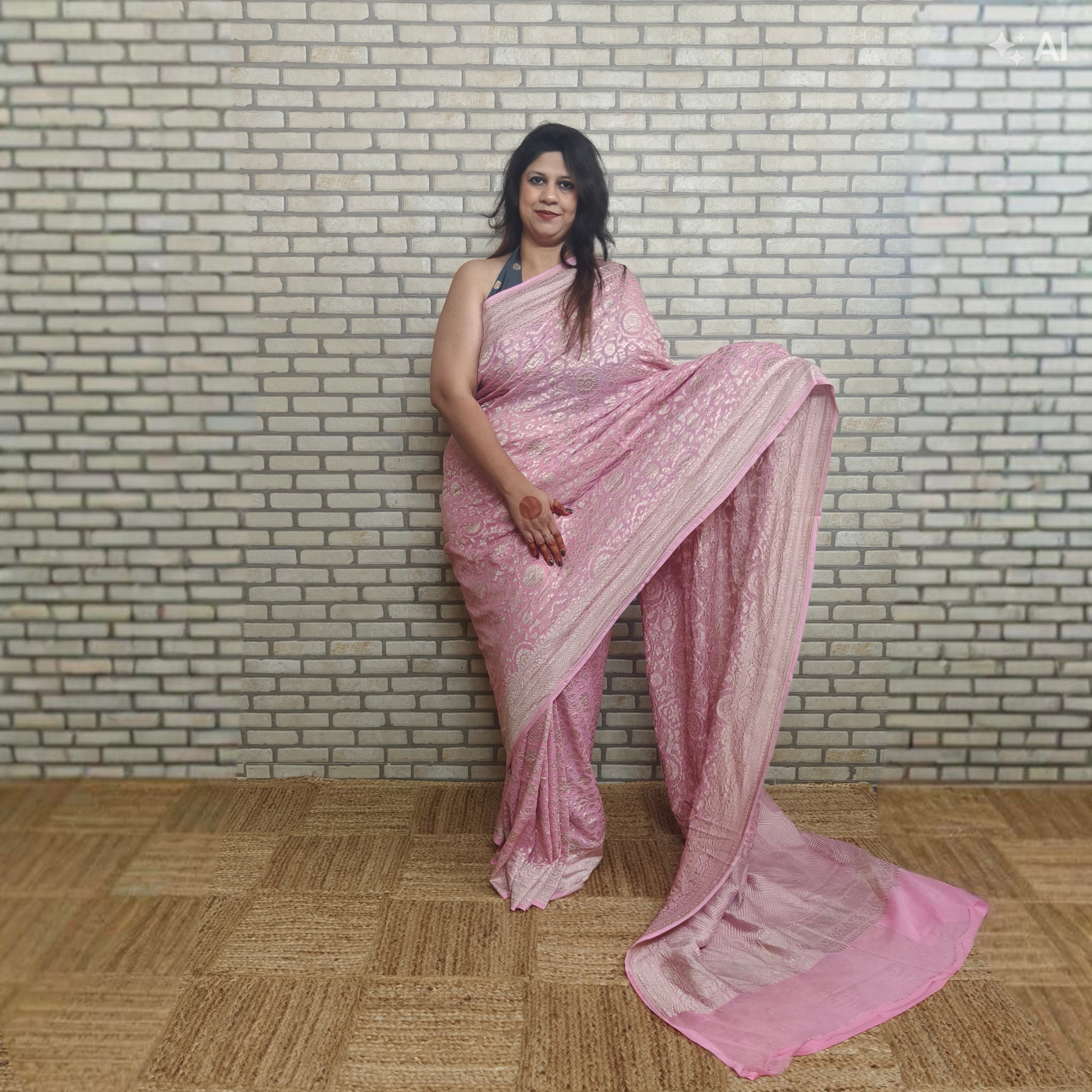 Baby Pink Khaddi Georgette Saree