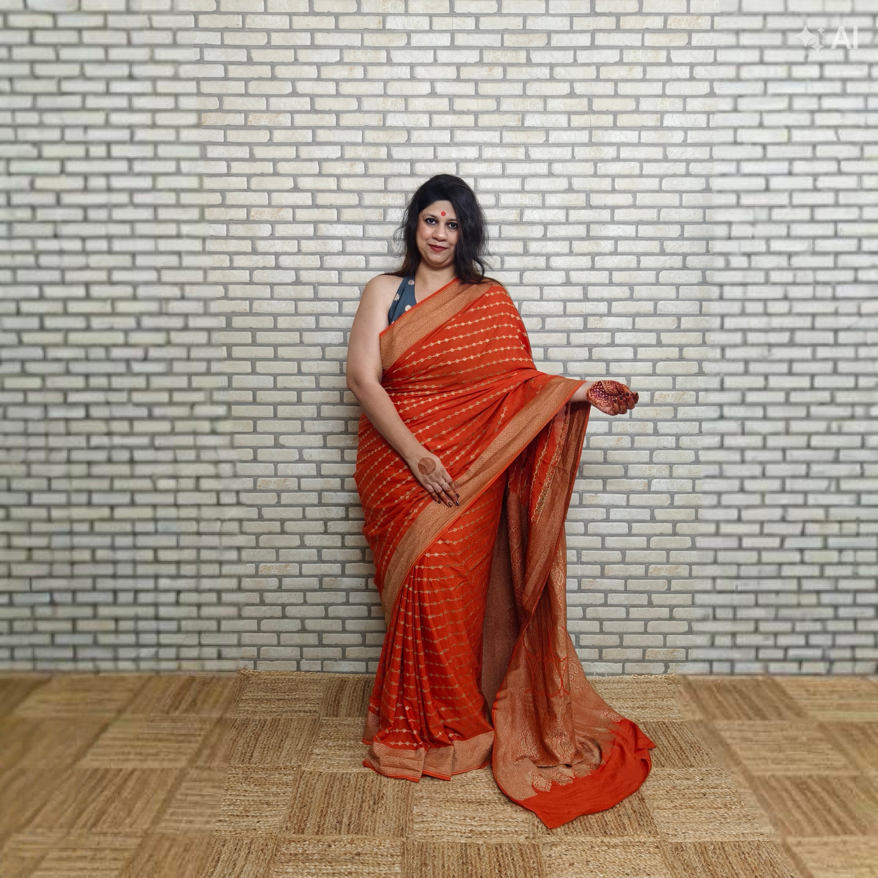 Bright Orange Khaddi Georgette Saree