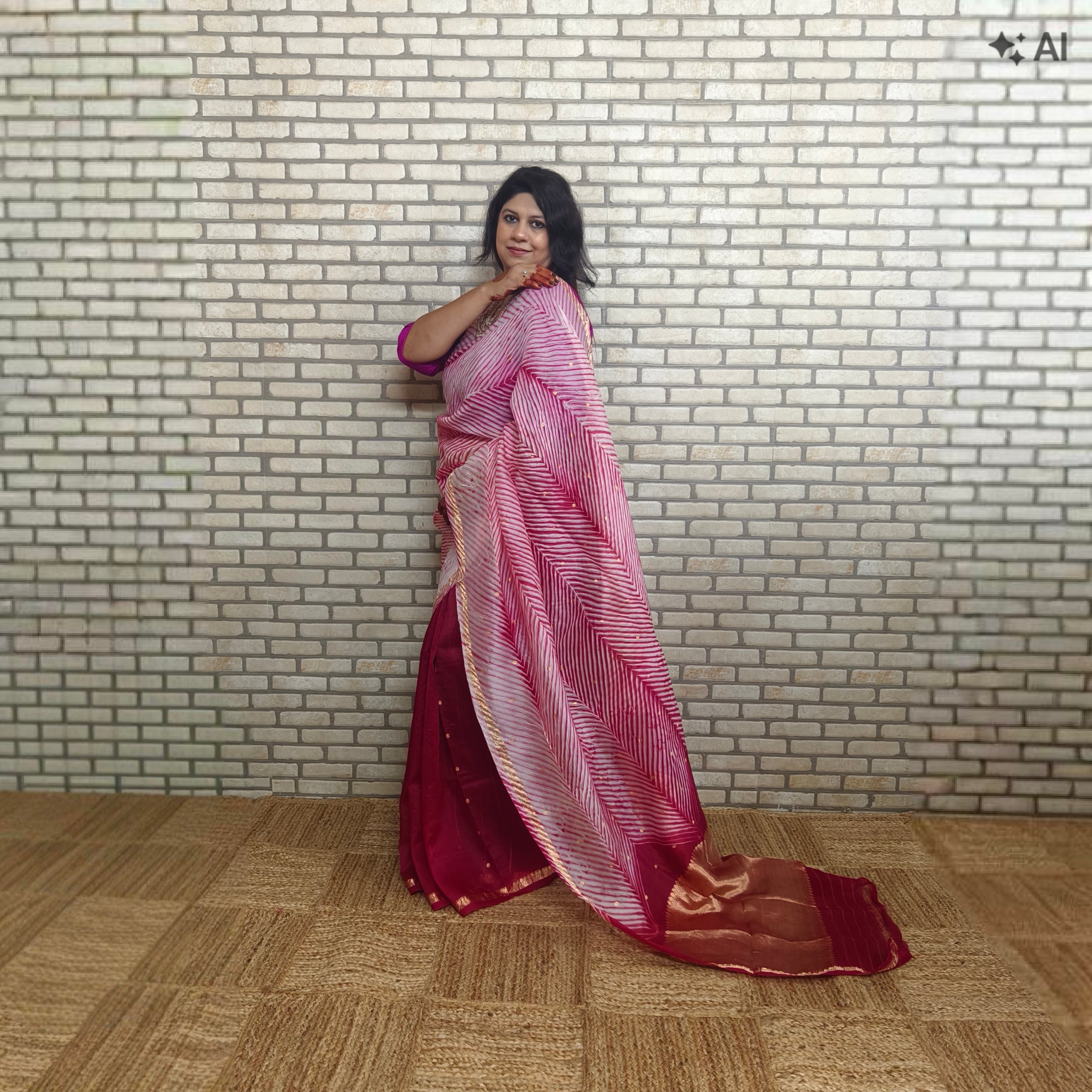 White and Pinkish Red Arasi Dyed Silk Organza Saree