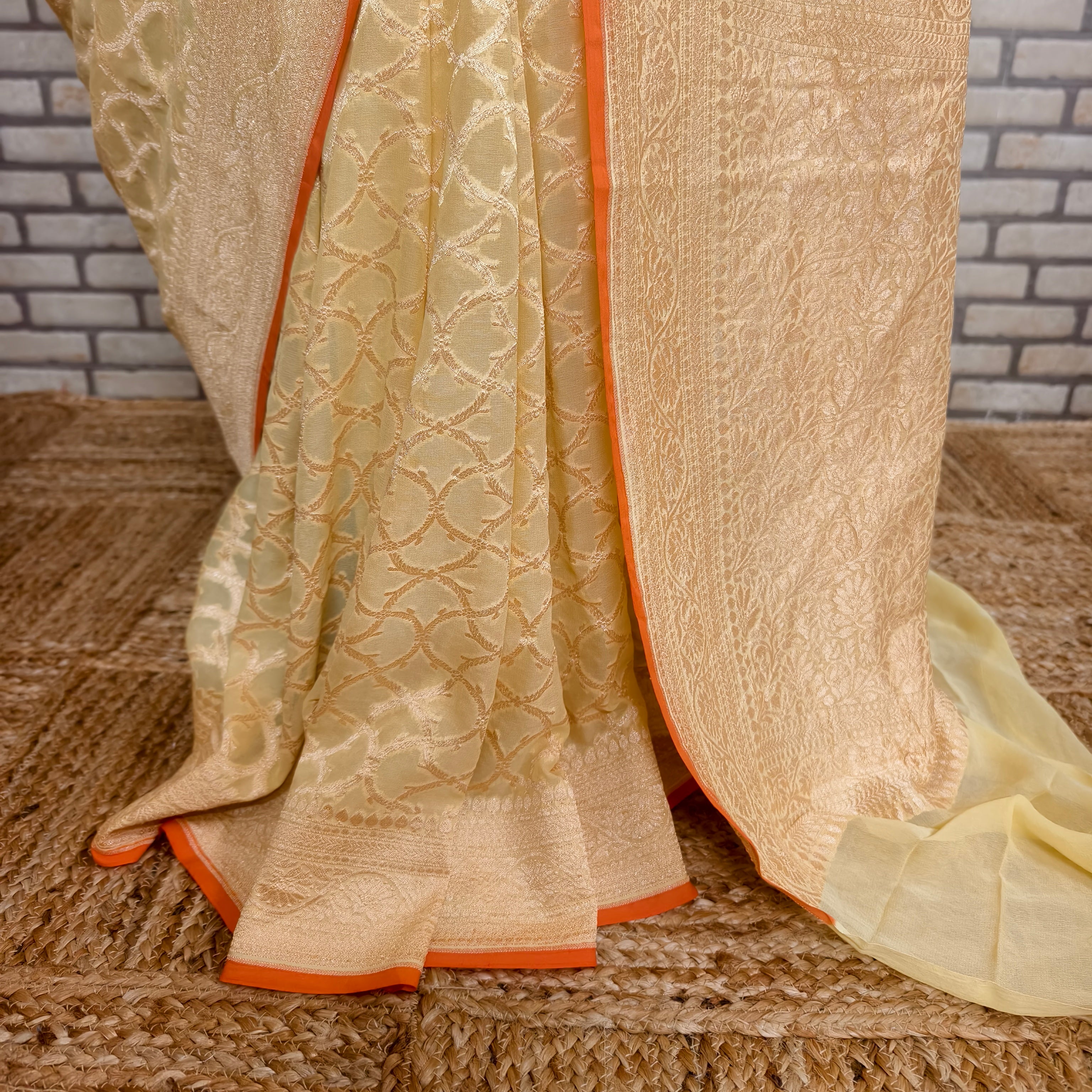 Pale Yellow Khaddi Georgette Saree