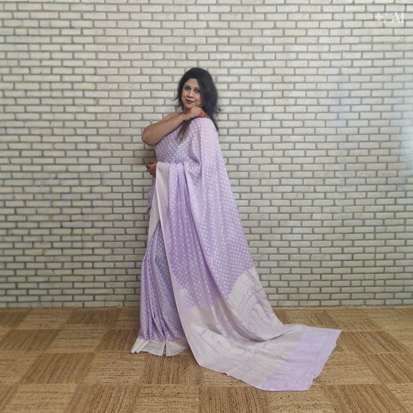 Lilac Khaddi Georgette Checkered Saree