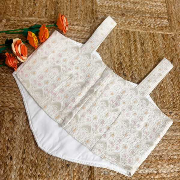 Beige Embroidered Corset Blouse with Pink and Orange Embroidery (Size 36)