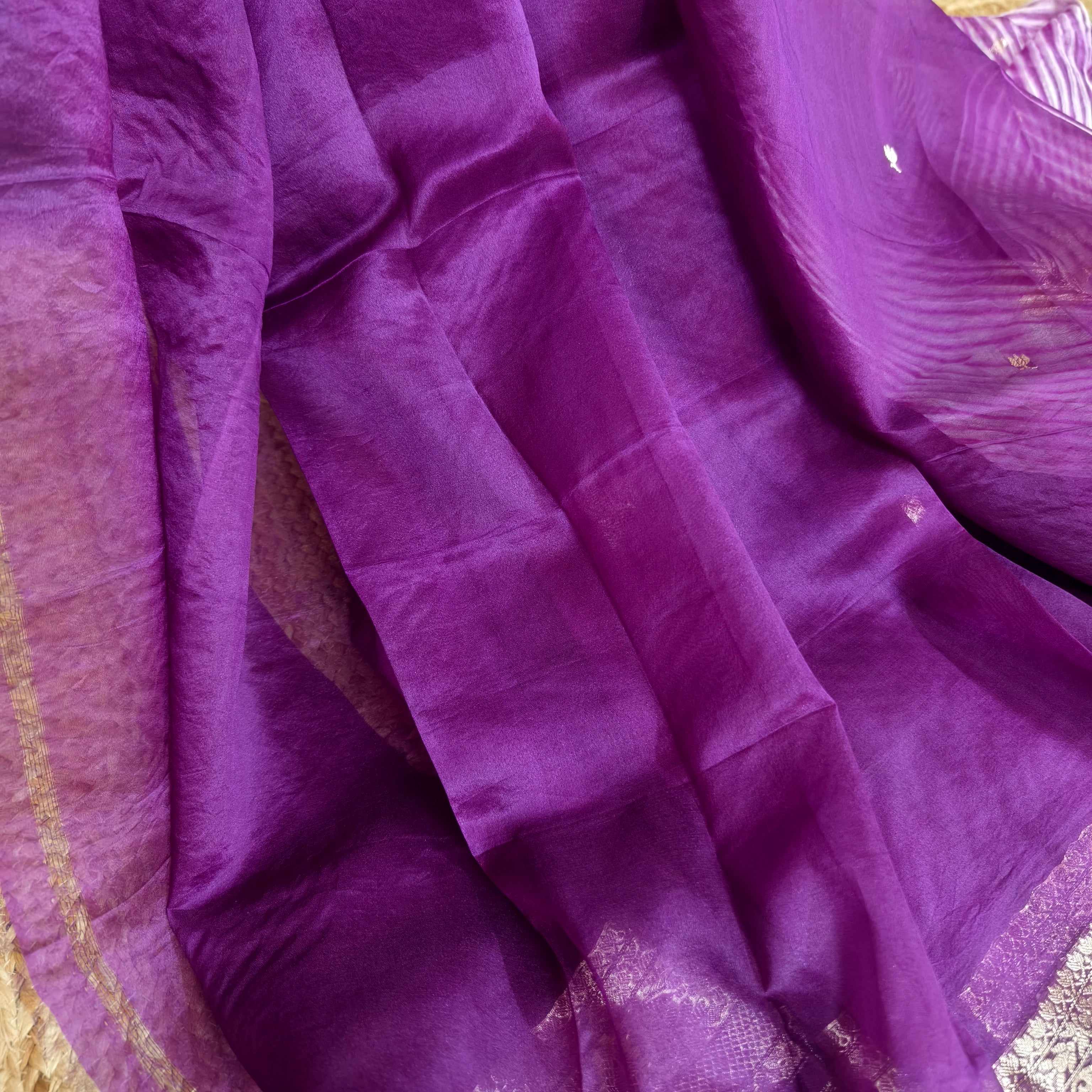 White and Purple Arasi Dyed Silk Organza Saree