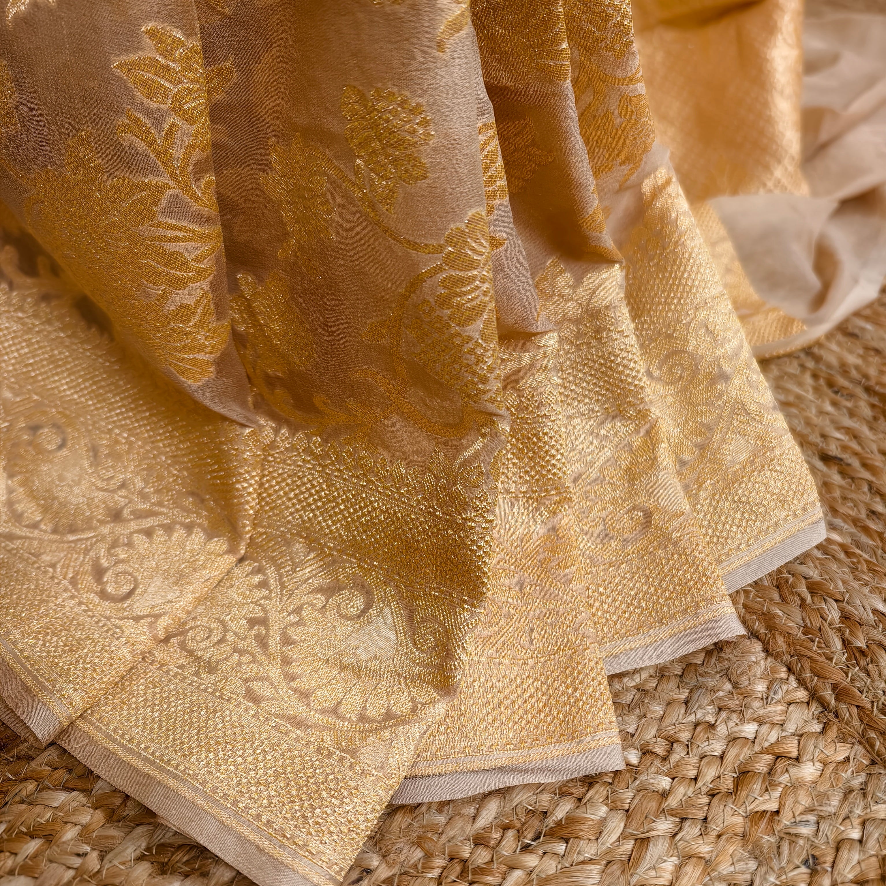 Cream Khaddi Georgette Saree
