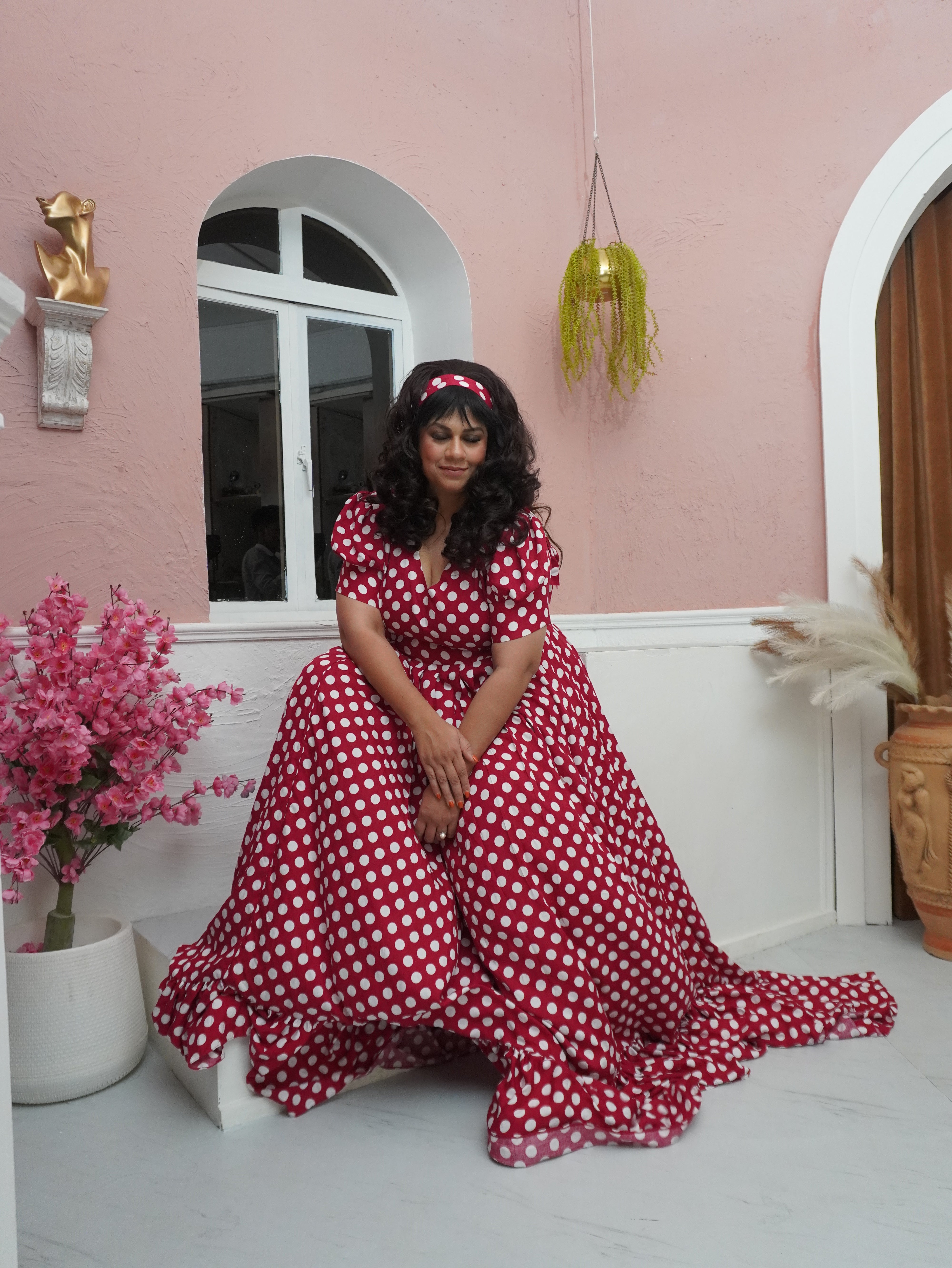 Red Rayon Polka Dots One Piece