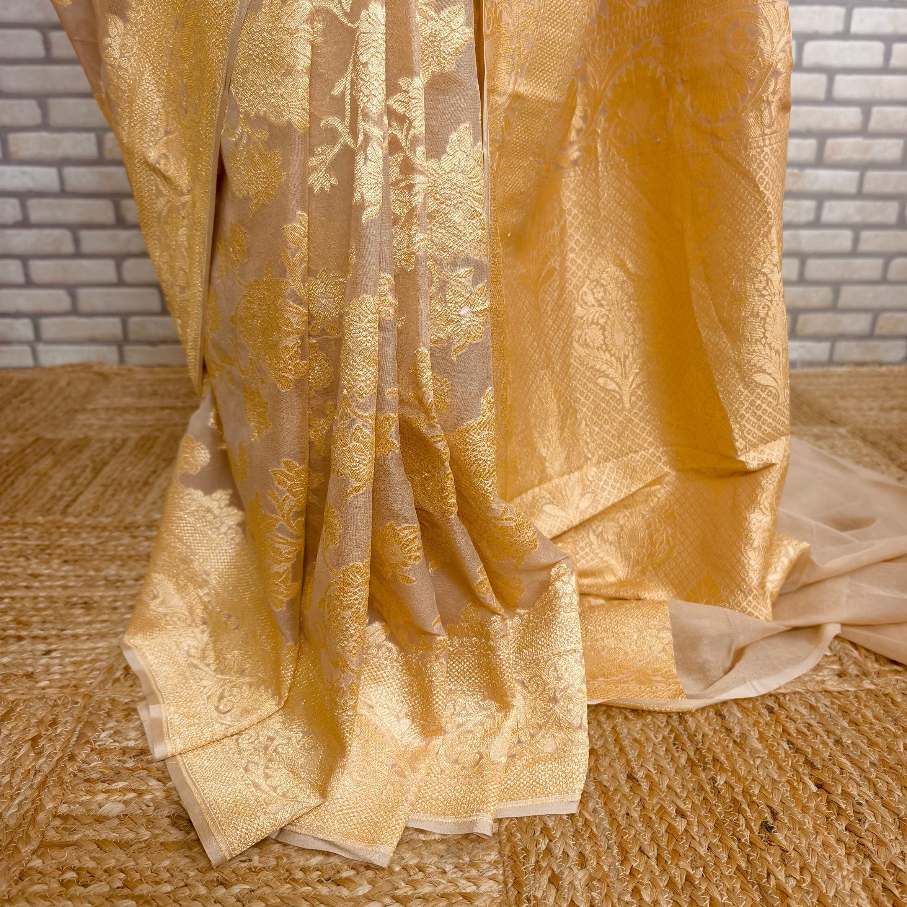 Cream Khaddi Georgette Saree