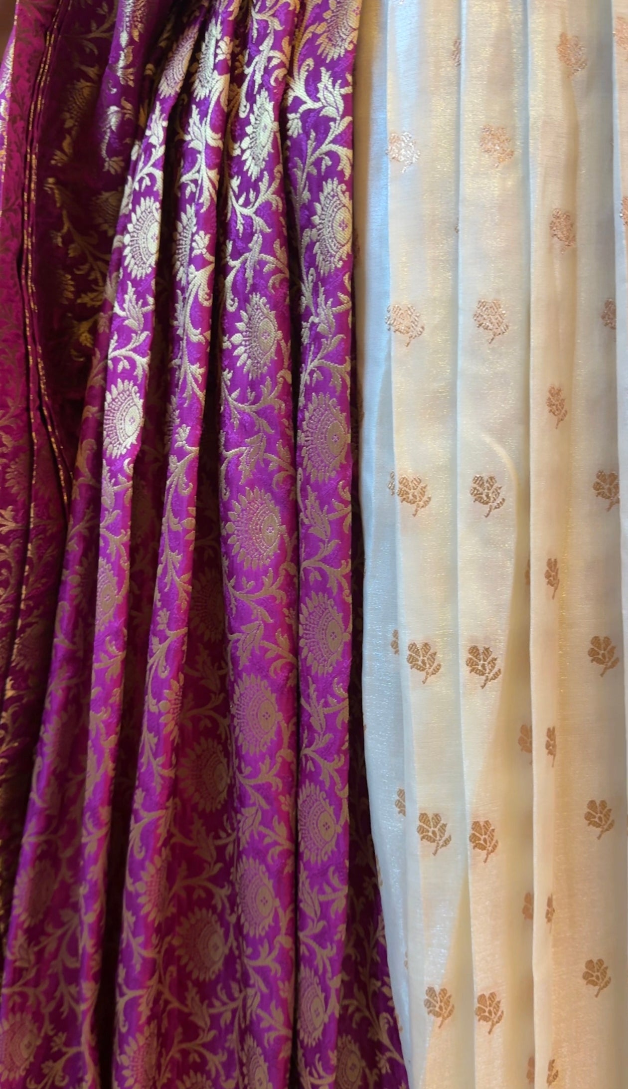 Purple Brocade and Beige Semi Silk Upada Ghagra with Purple Brocade Dupatta