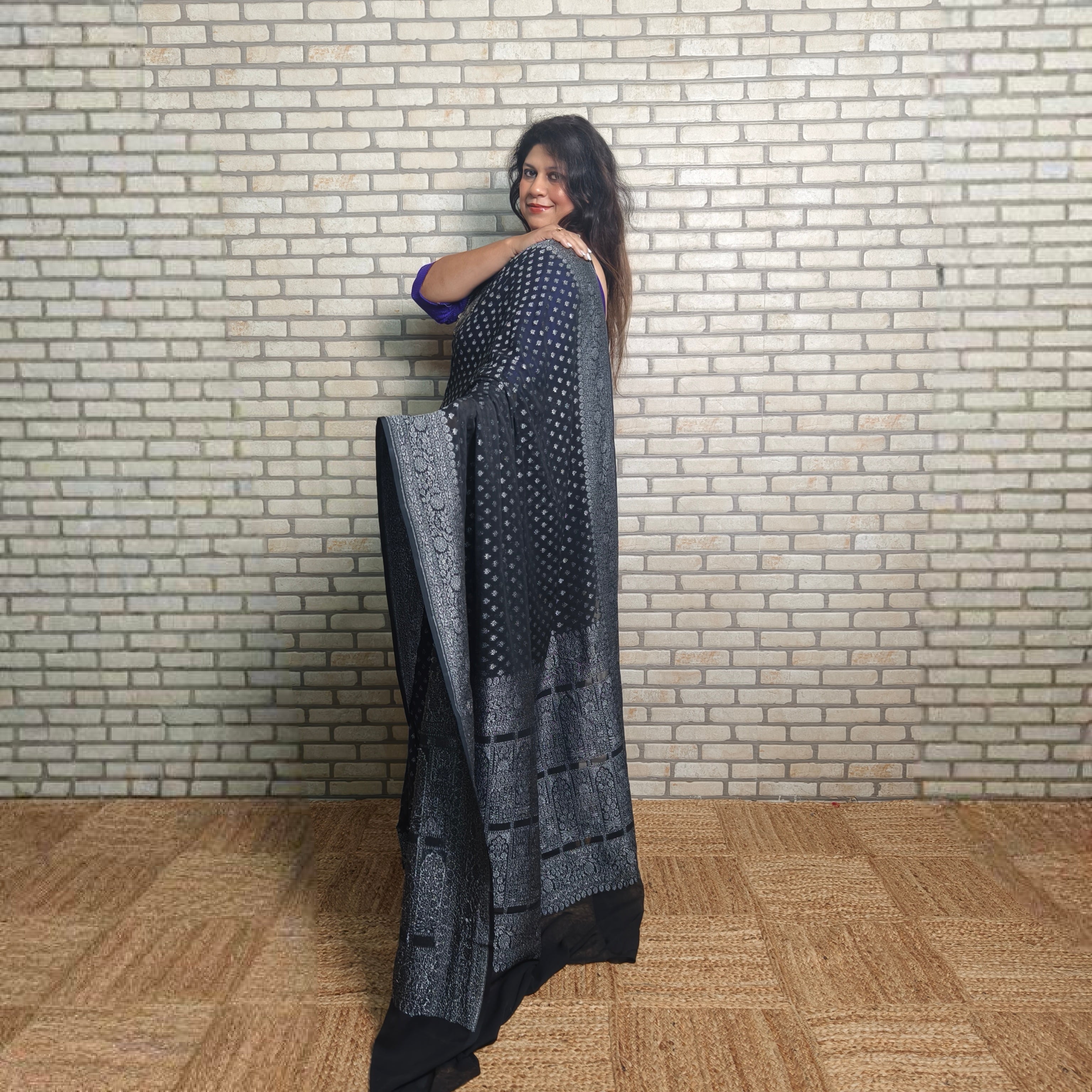 Stunning Black Khaddi Georgette Saree