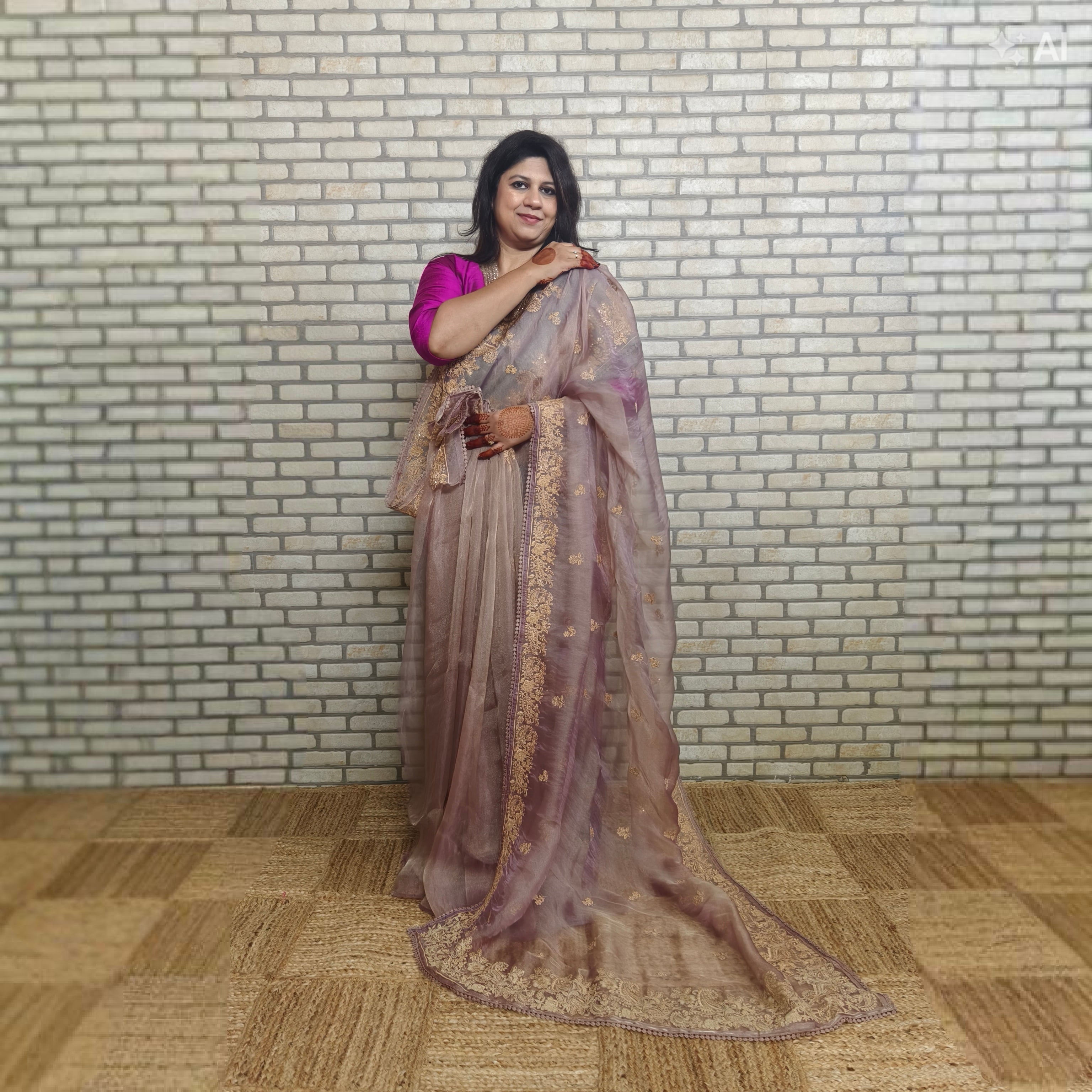 Purplish Tinged Glass Tissue Organza Saree
