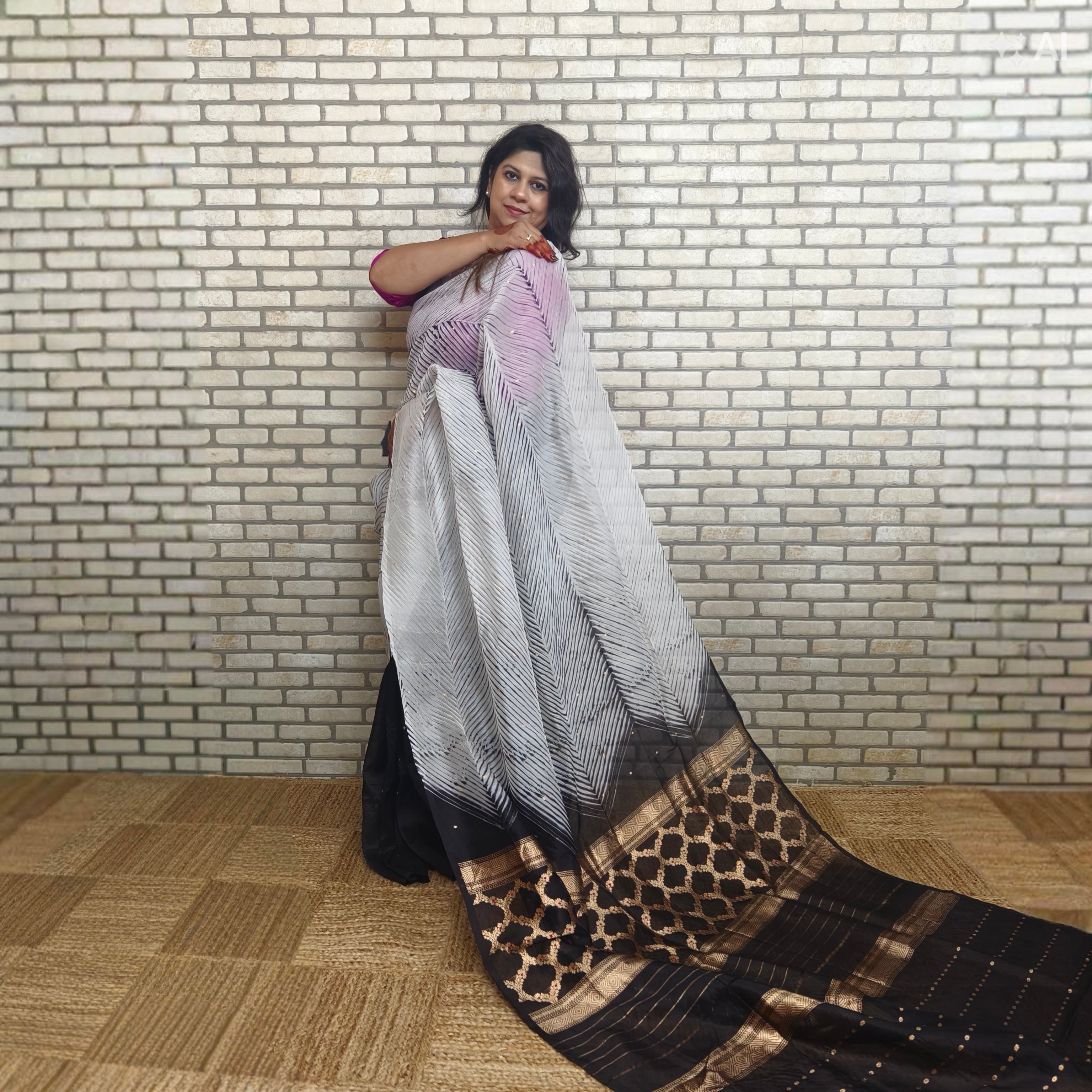 White and Black Arasi Dyed Silk Organza Saree
