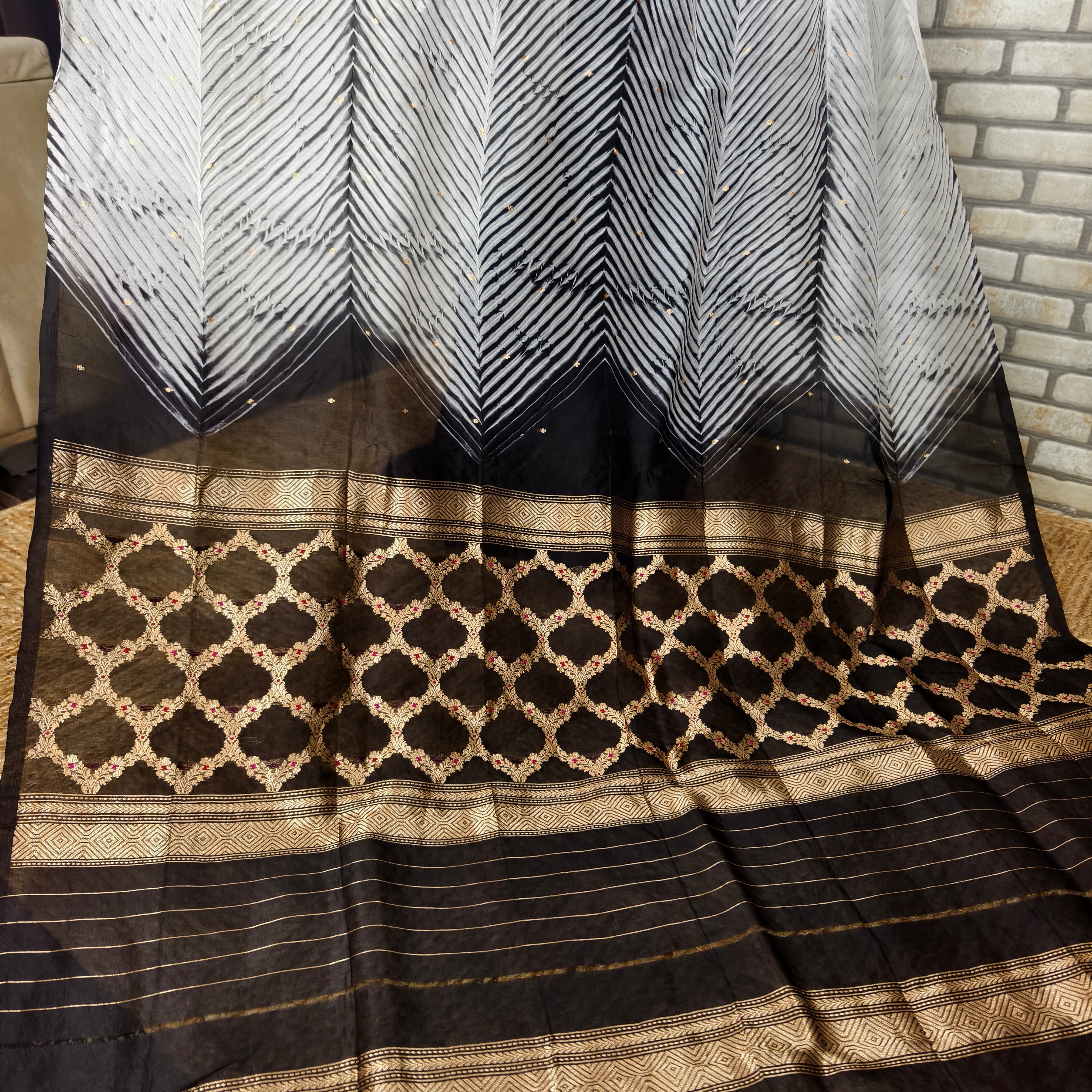 White and Black Arasi Dyed Silk Organza Saree