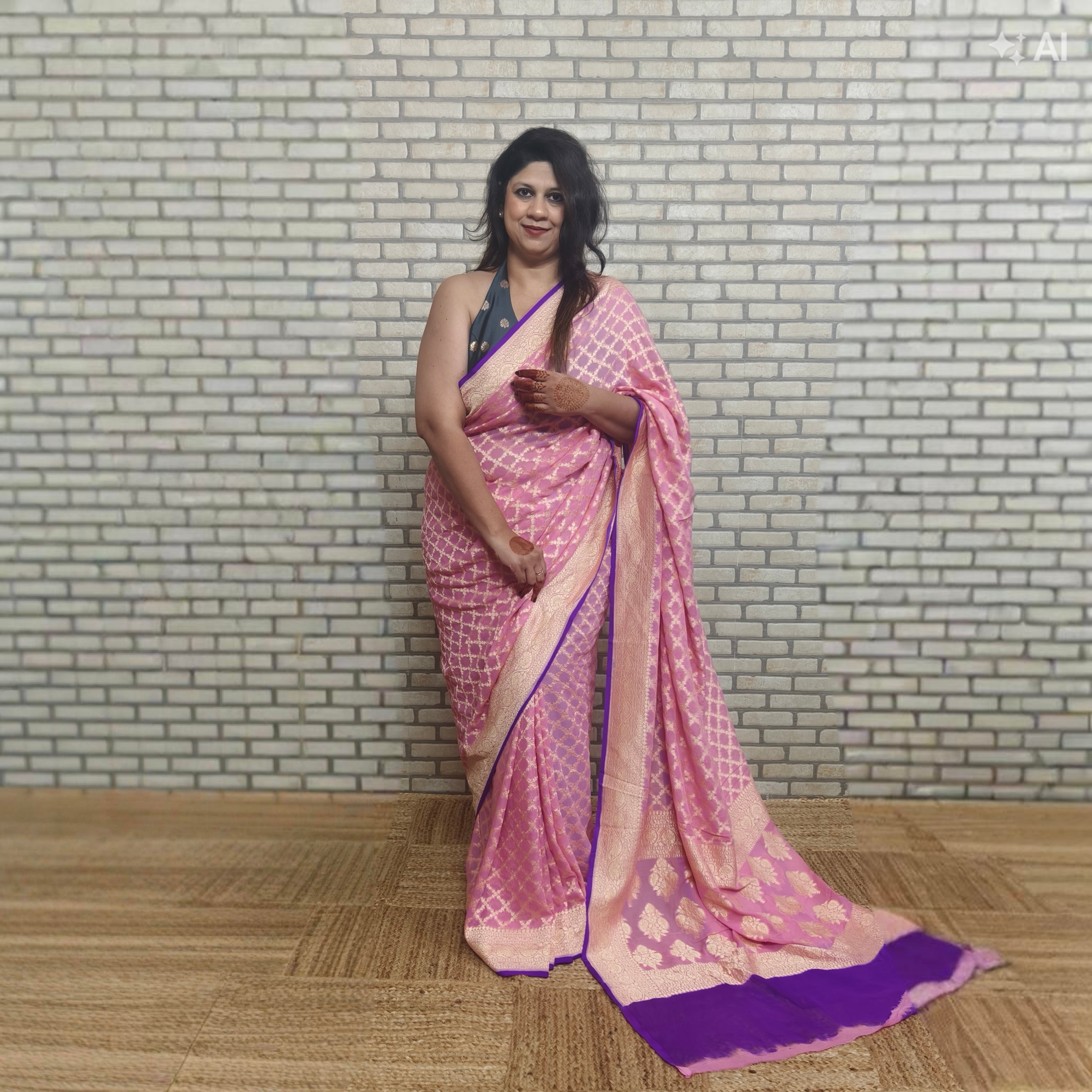 Baby Pink Khaddi Georgette Saree