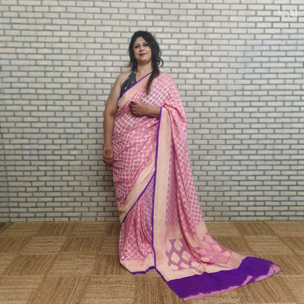 Baby Pink Khaddi Georgette Saree