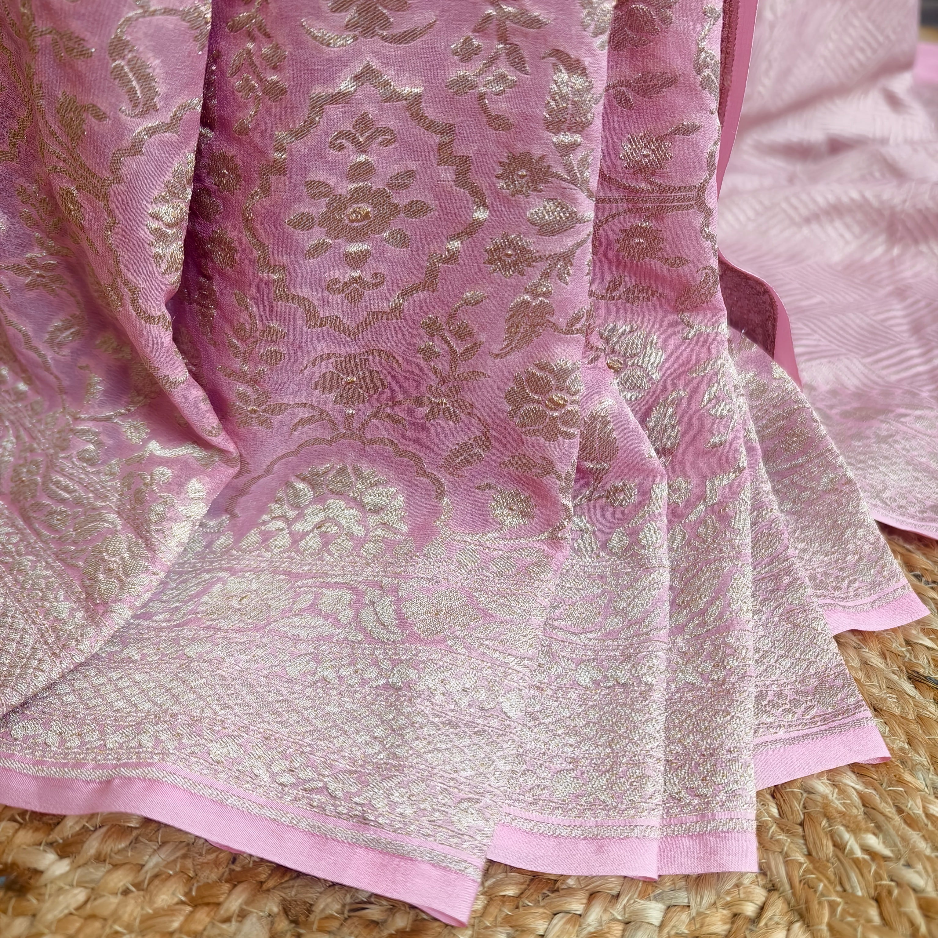 Baby Pink Khaddi Georgette Saree