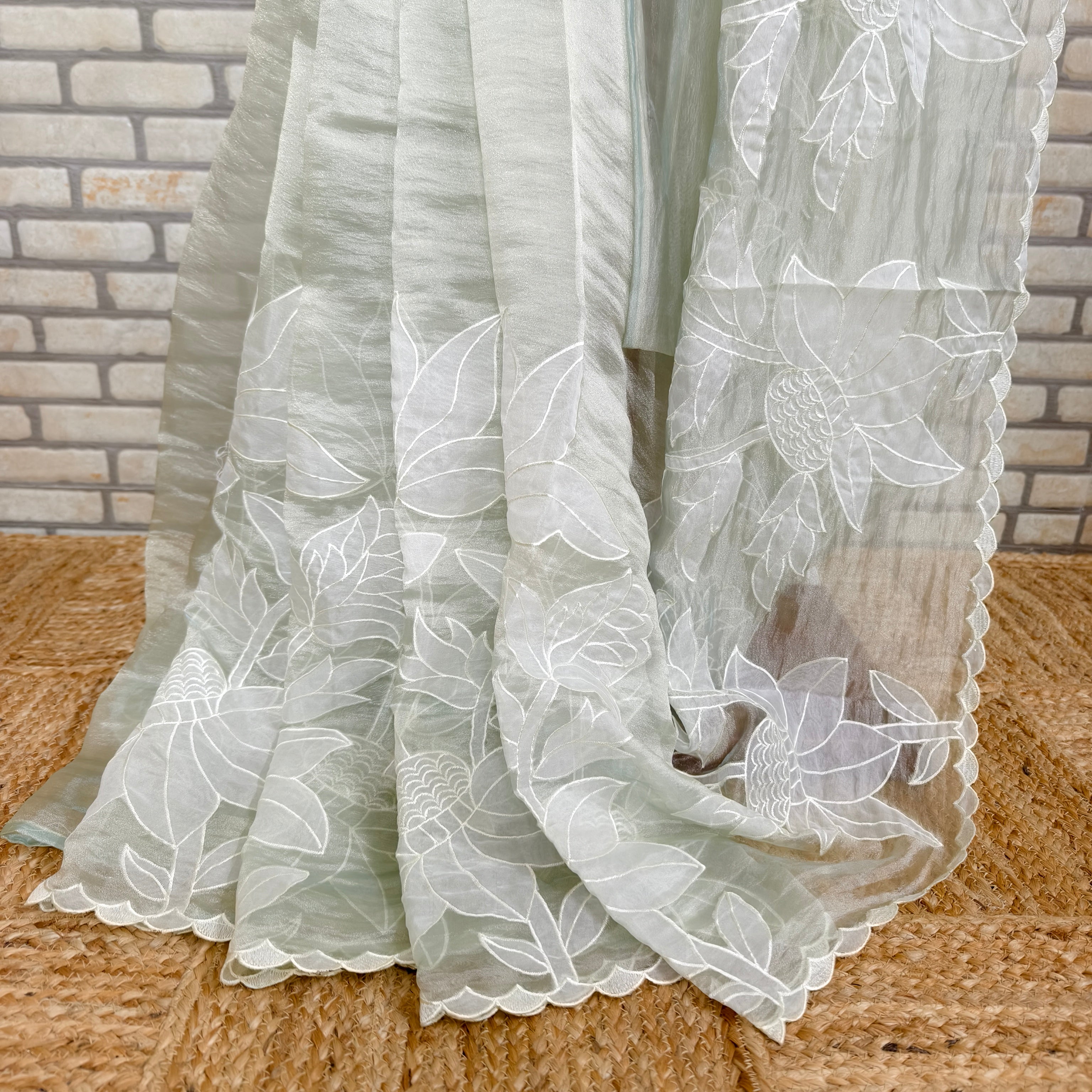Faint Green Tissue Organza Saree