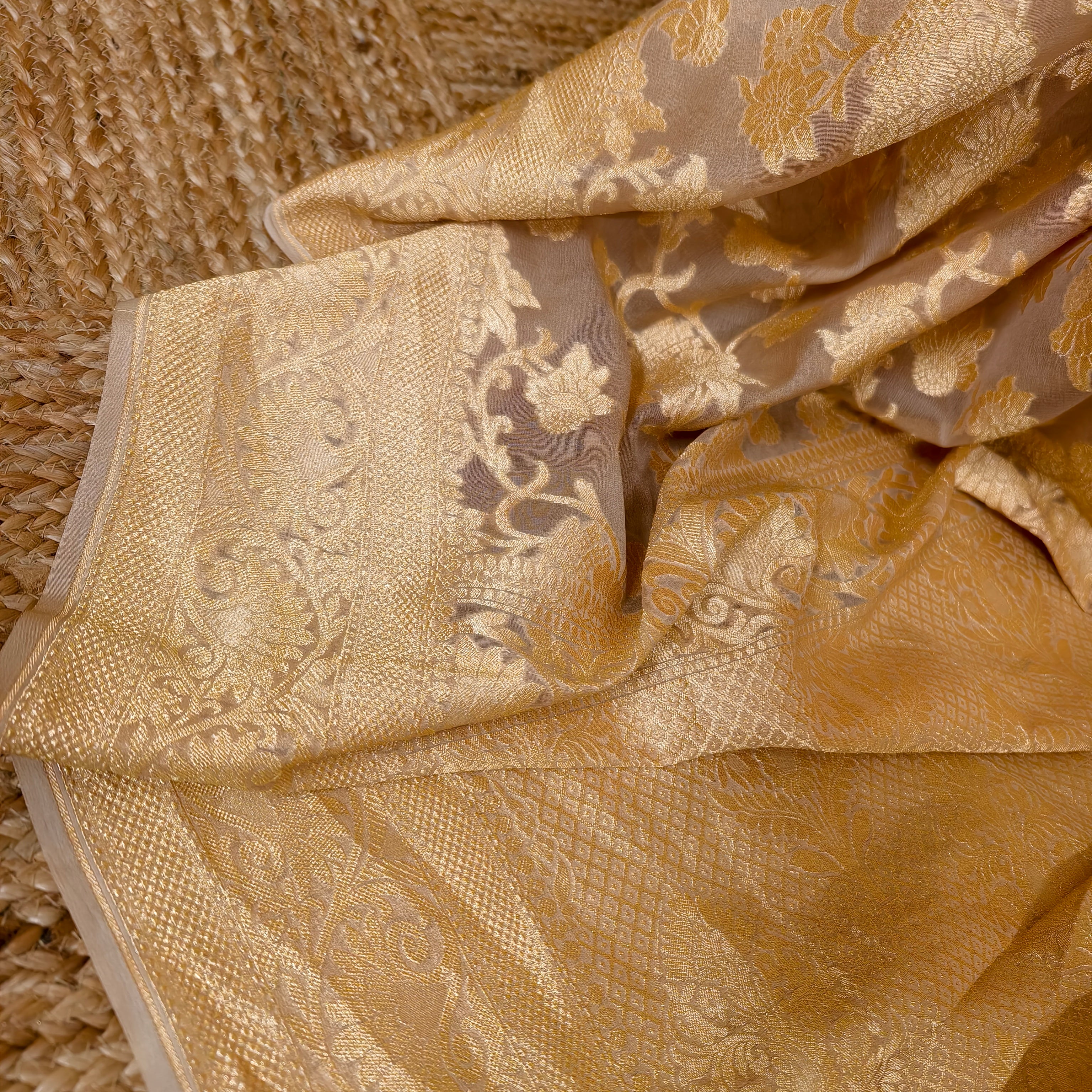 Cream Khaddi Georgette Saree