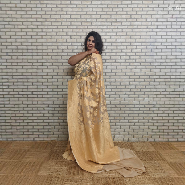 Cream Khaddi Georgette Saree