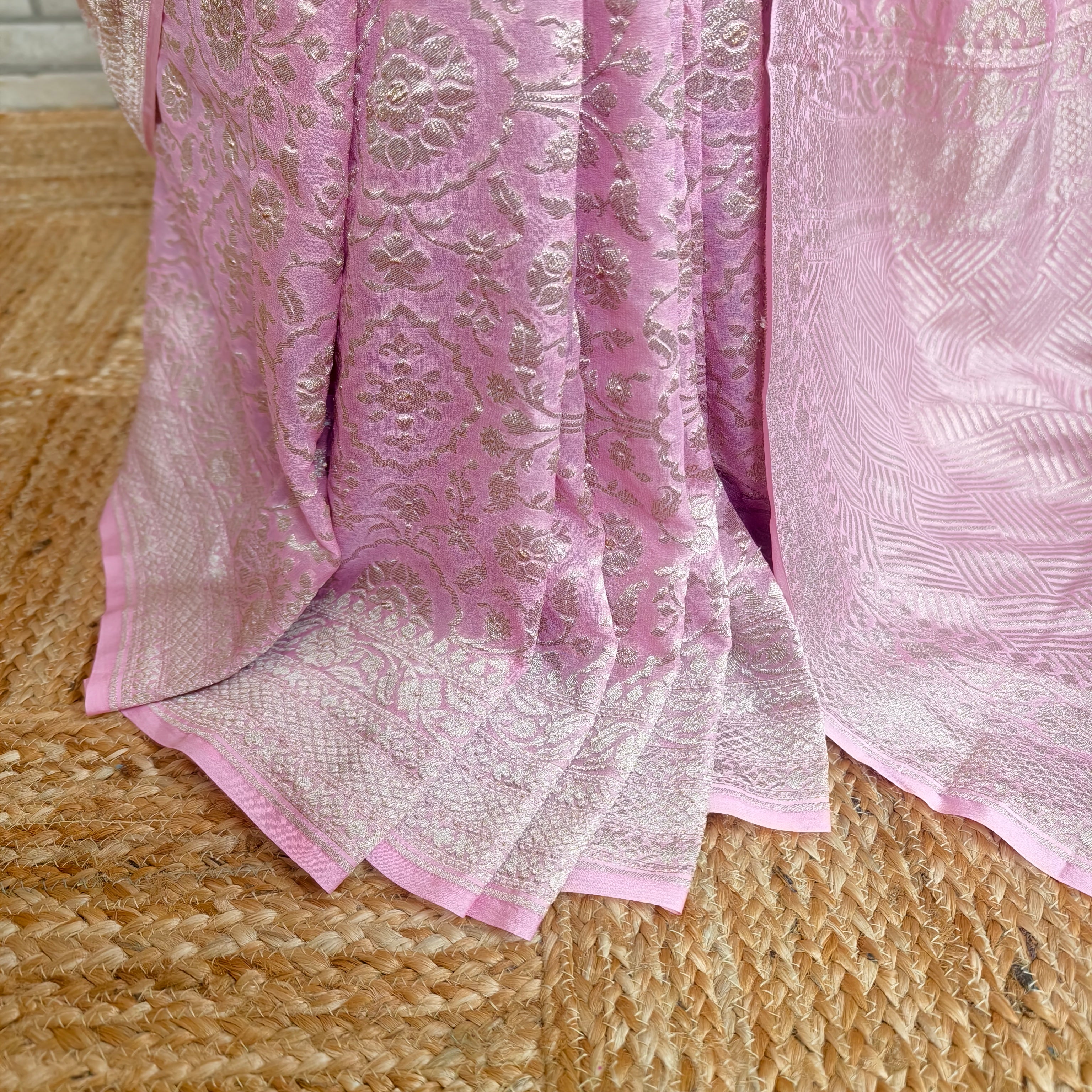 Baby Pink Khaddi Georgette Saree