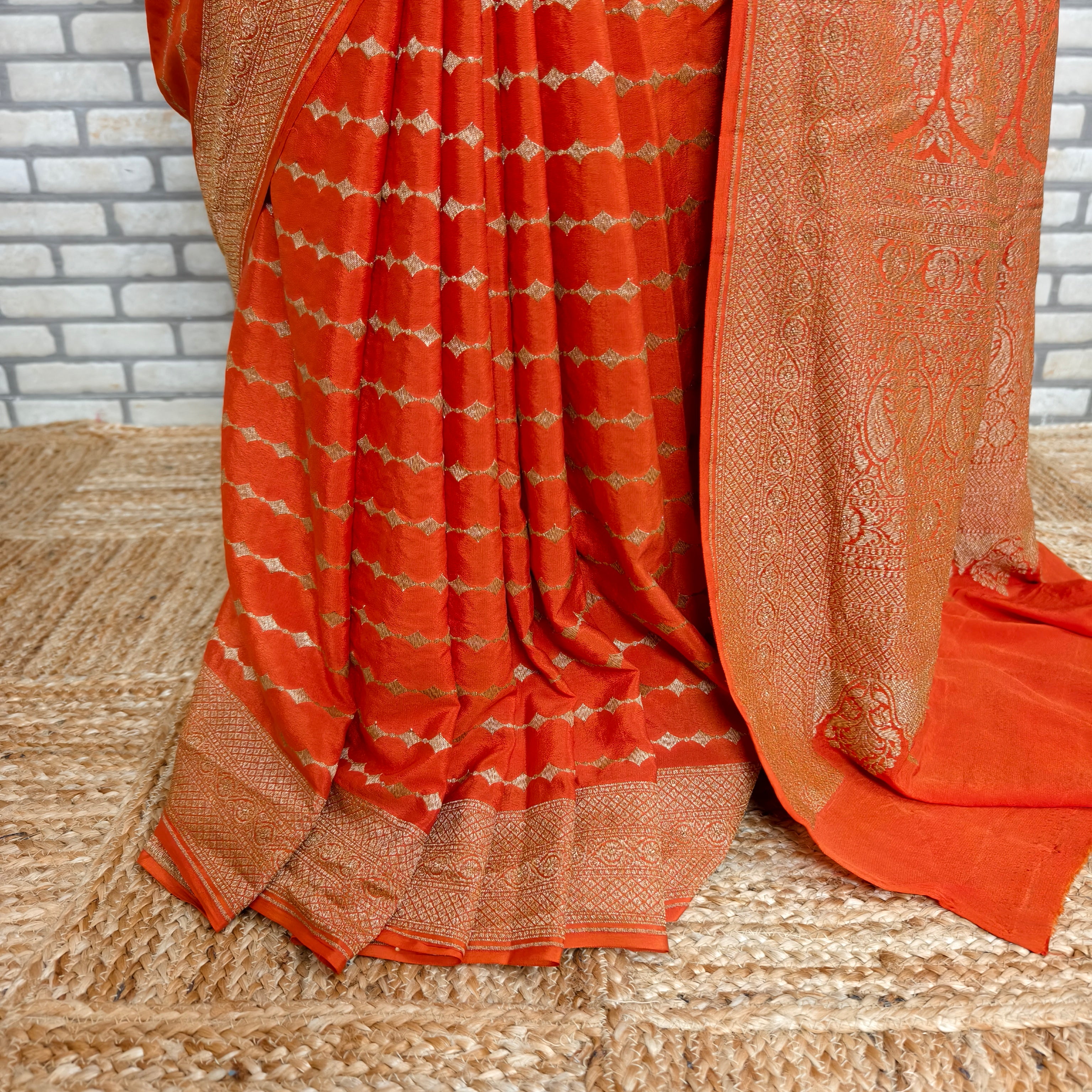 Bright Orange Khaddi Georgette Saree