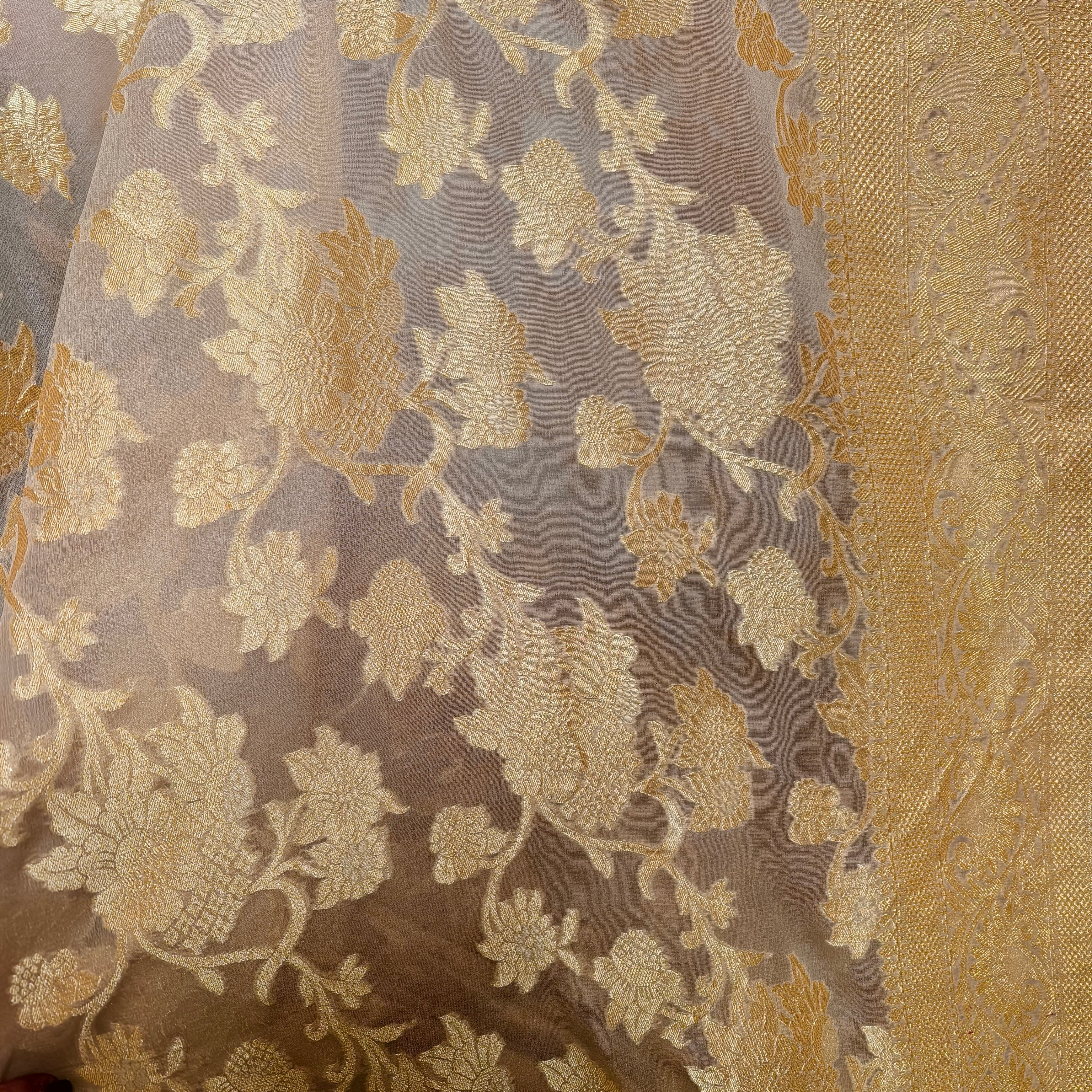 Cream Khaddi Georgette Saree
