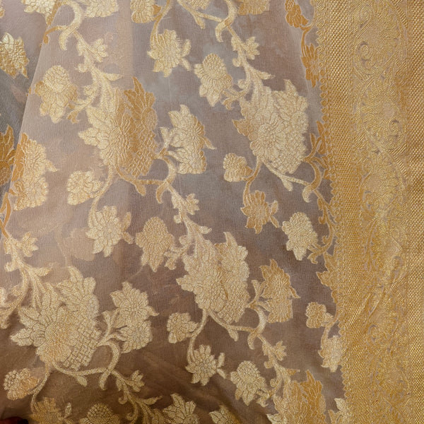 Cream Khaddi Georgette Saree