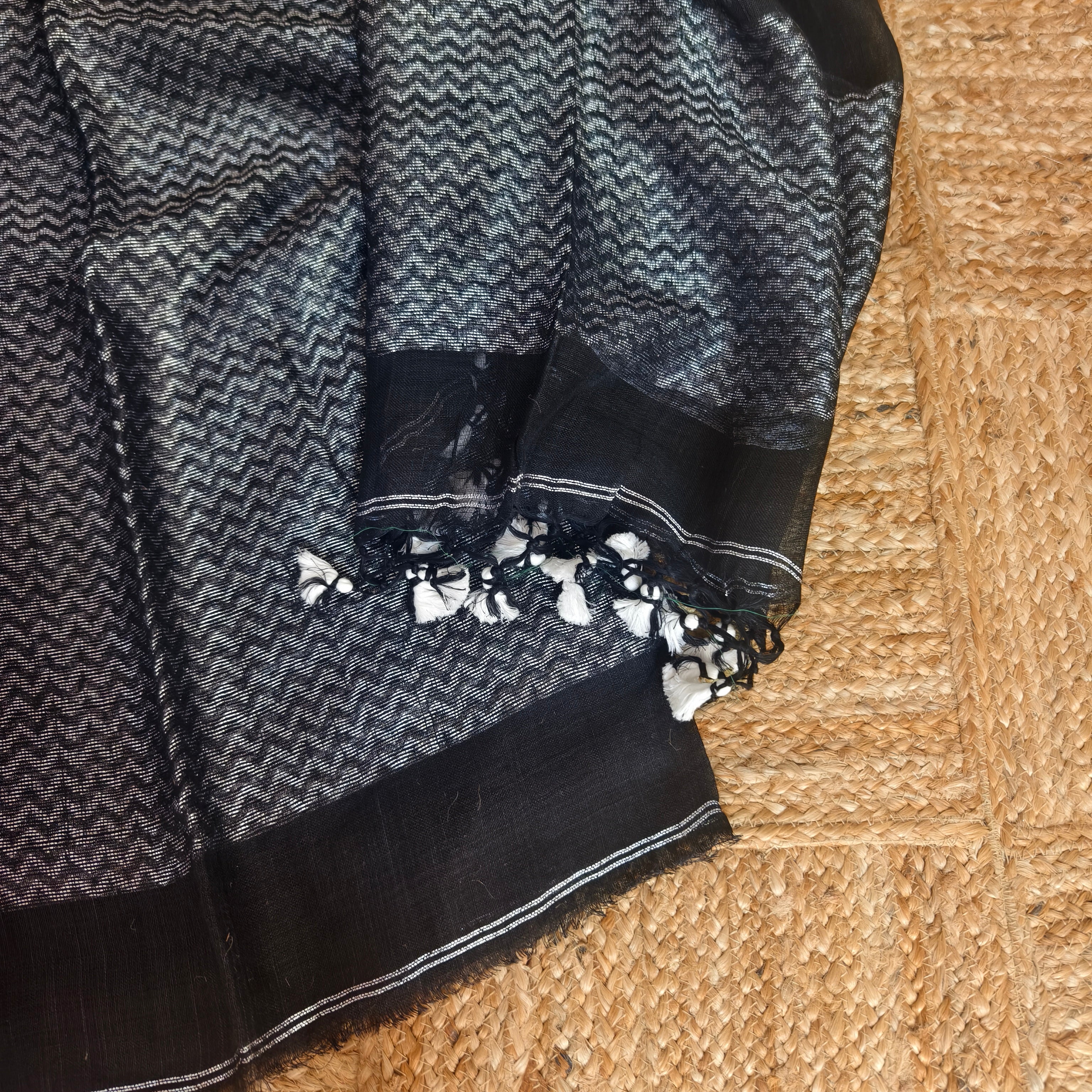 Black and Silver Linen Kurta Dupatta Set