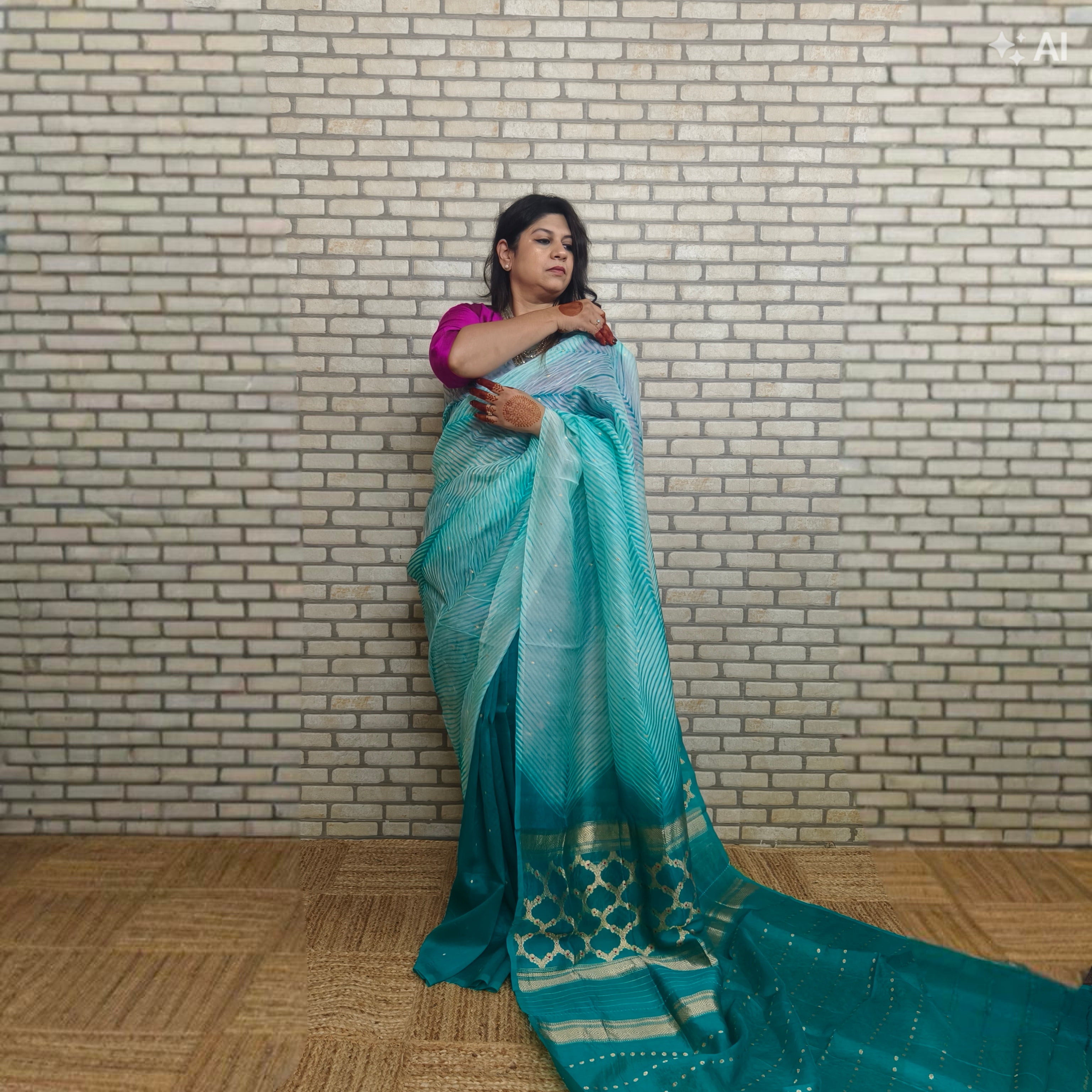 Teal Green Arasi Dyed Silk Organza Saree