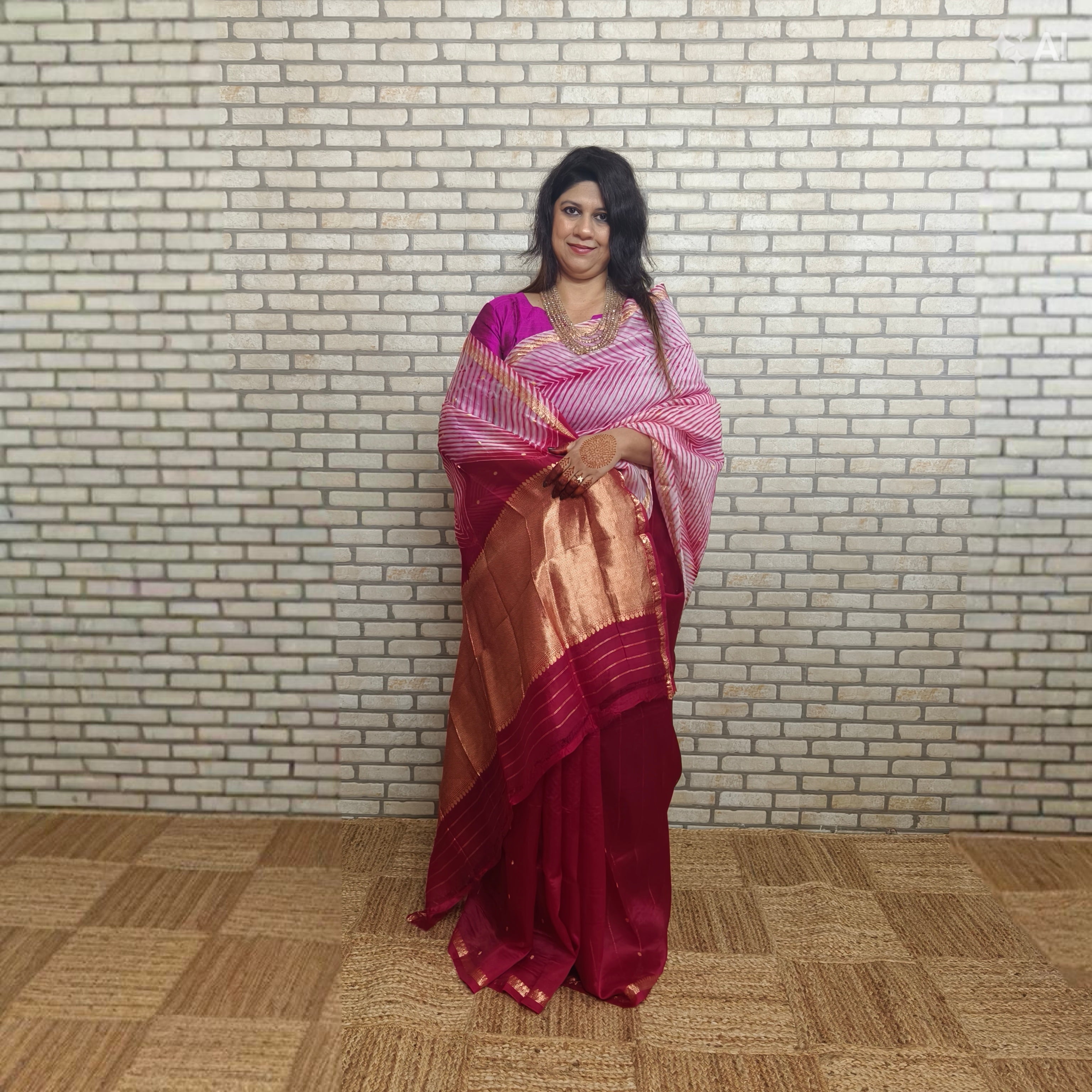 White and Pinkish Red Arasi Dyed Silk Organza Saree