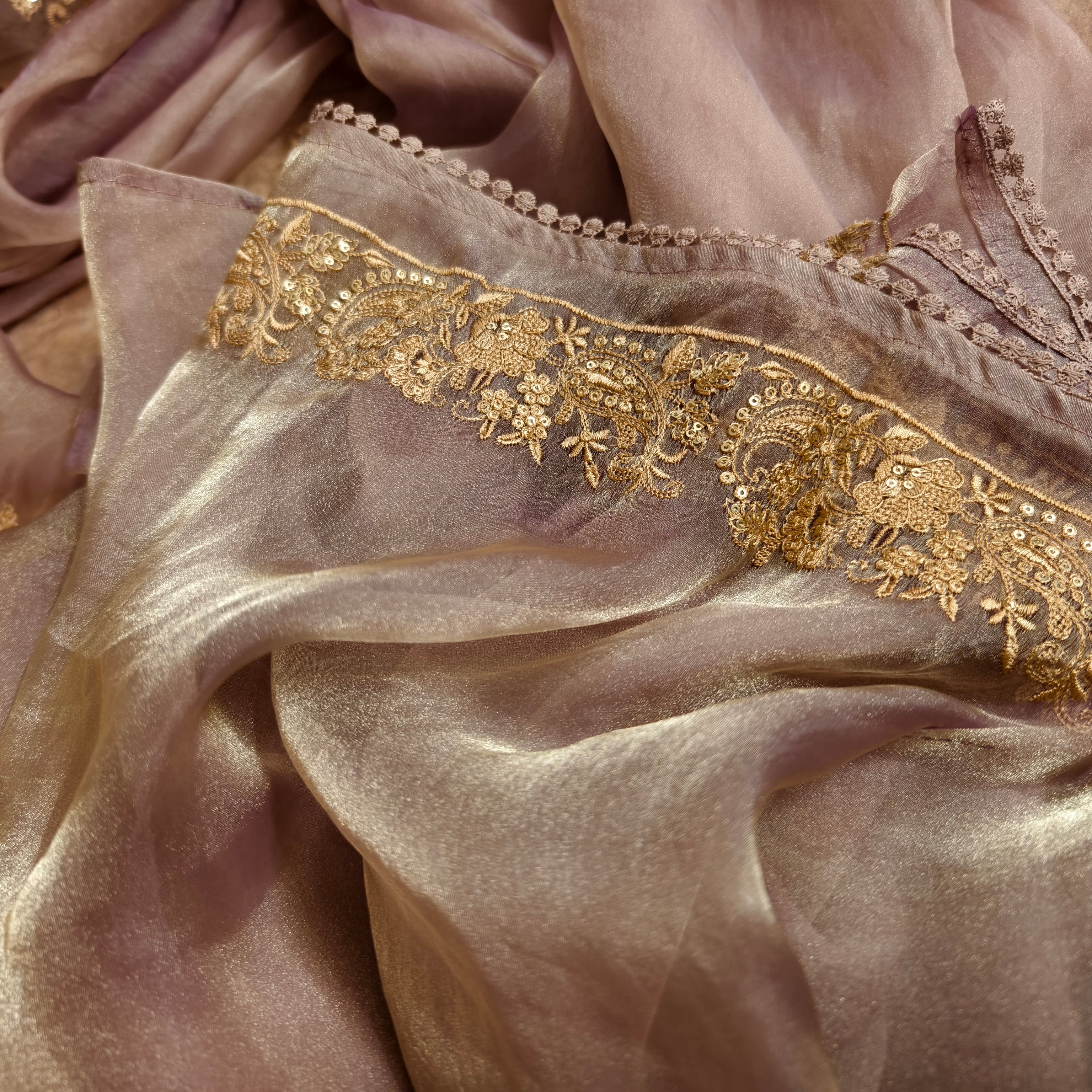 Purplish Tinged Glass Tissue Organza Saree