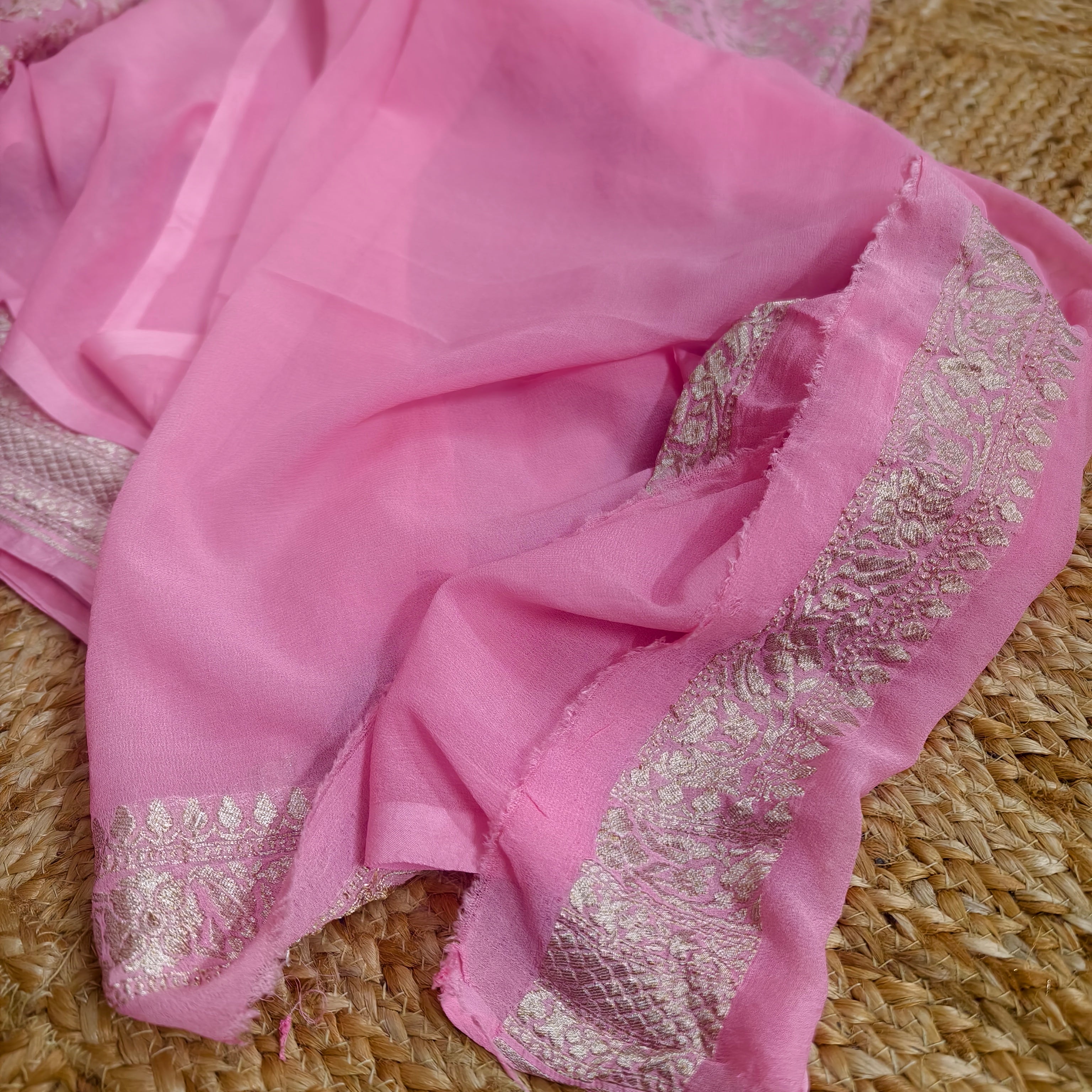 Baby Pink Khaddi Georgette Saree